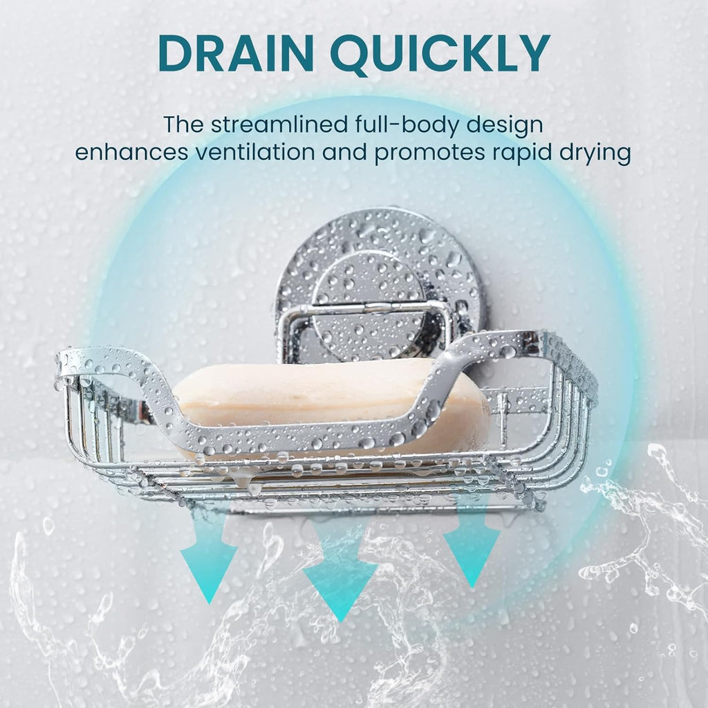 TAILI Soap Holder Bar Dish Suction Cup, Bar Shampoo Rack for Shower Wall, Draining Soap Saver Tray for Bathroom, Rustproof Stainless Steel Sponge Holder for Tub, Kitchen, Drill-Free, Silver