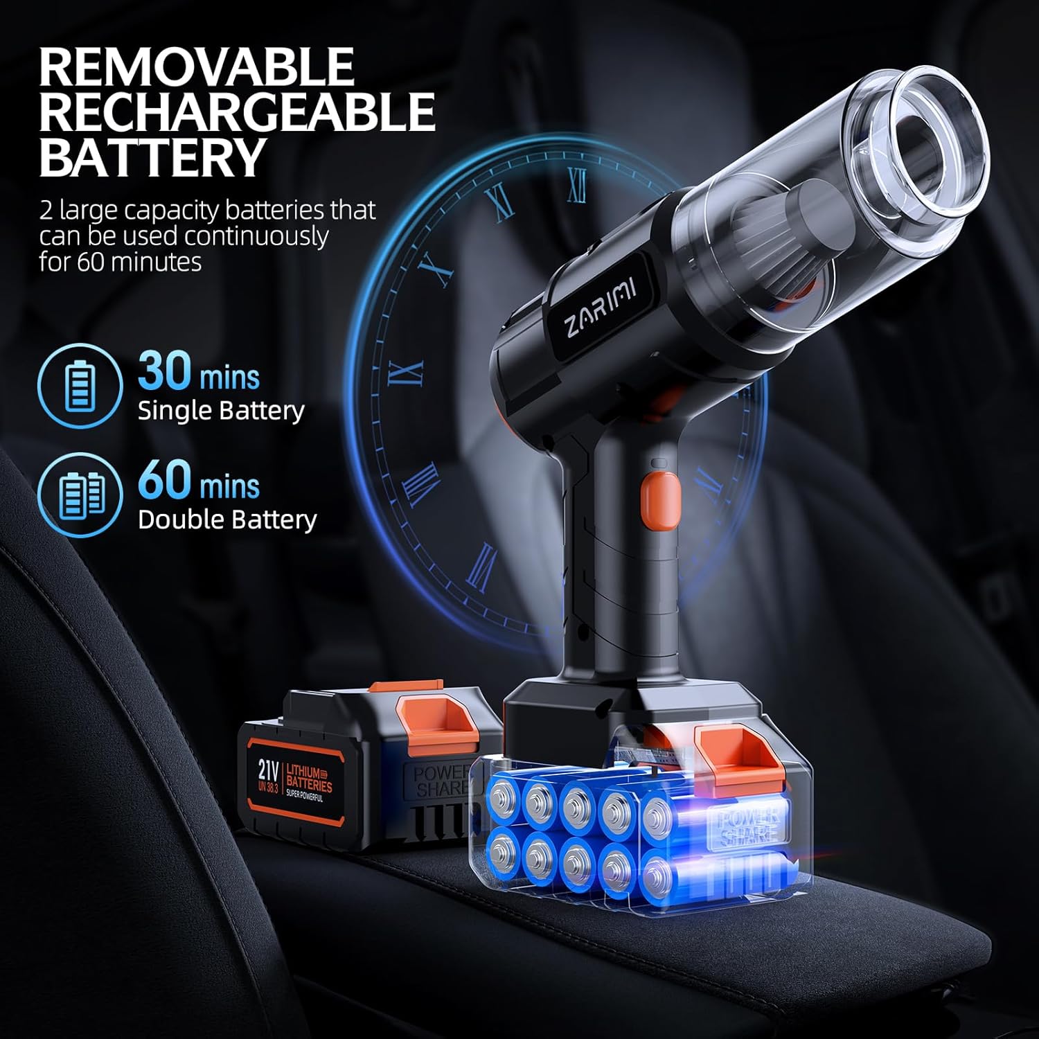 Car Vacuum Portable Cordless, 40,000Pa High Power Dust Buster, 6-in-1 Handheld Vacuum Cleaners for Home, Car, Pet Hair, Keyboard, Black