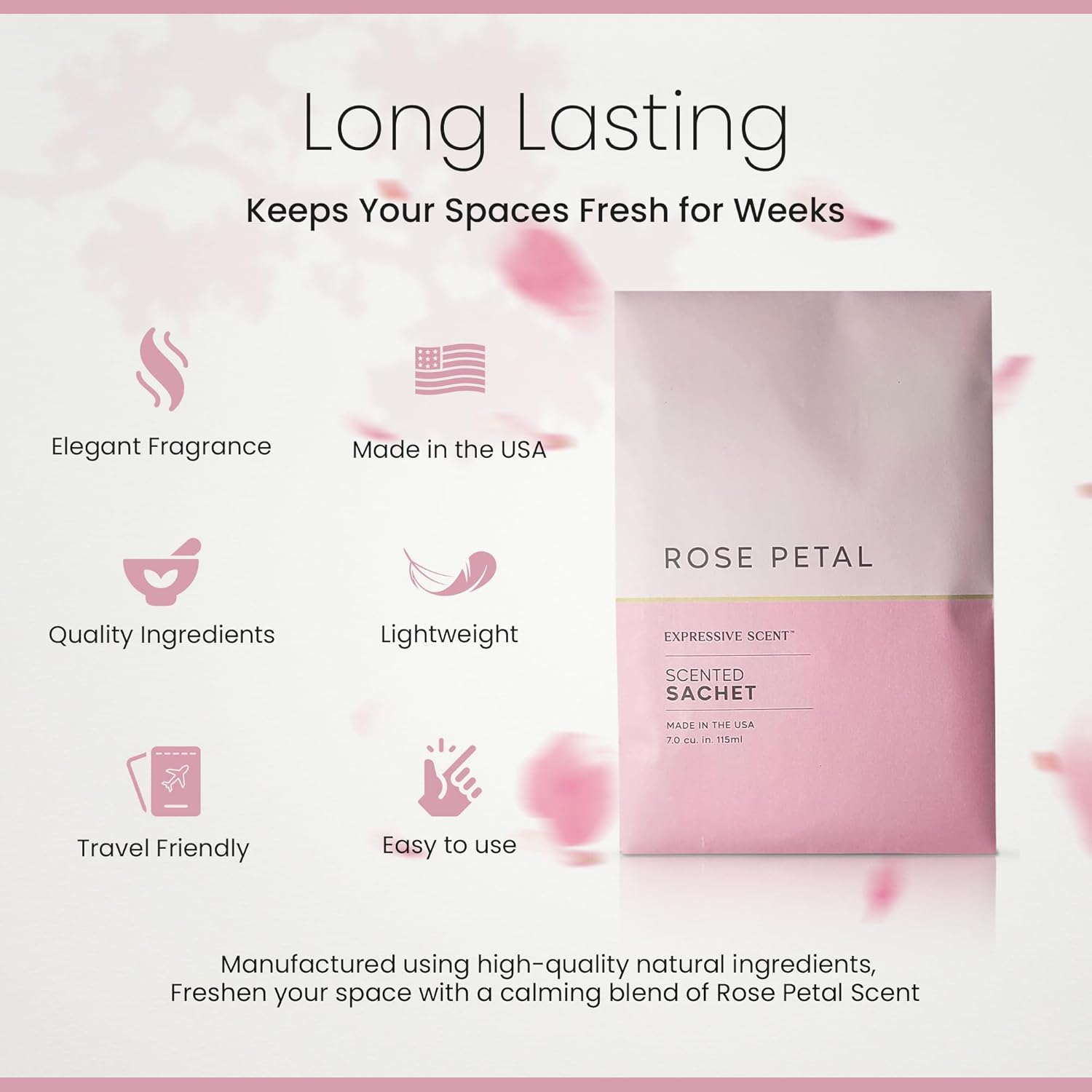 Expressive Scented Fresh Scent Pouches – Perfect Rose Petal Air Freshener – Home Fragrance & Closet Deodorizer for Drawers, Closets, Cars and Bathrooms – Long-Lasting Fresh Scent Sachets (6-Pack)