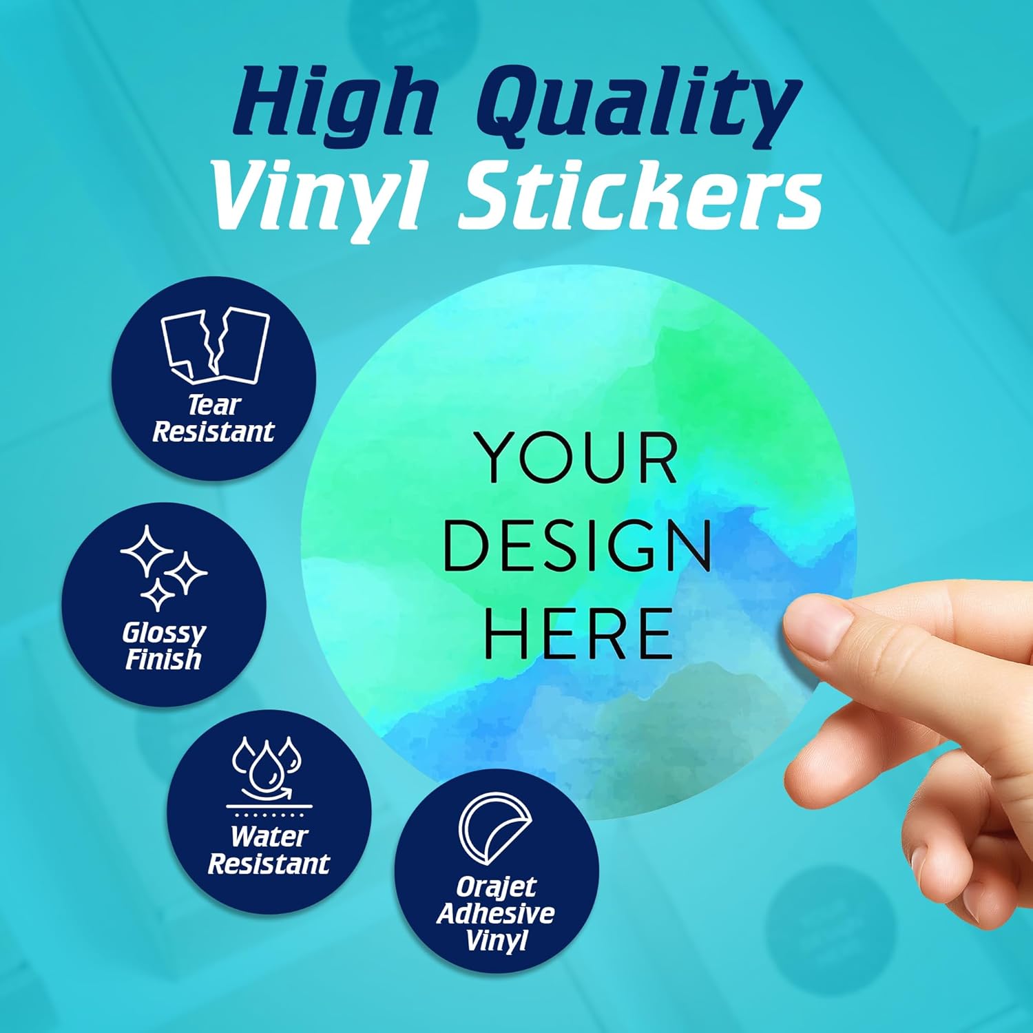 100 Custom Vinyl Stickers - Upload Your own Image, Text, Design, Logo - Personalized Logo Labels for Handmade, Packaging, Bottle, Jars, Candle, Brand Stickers (Blue Green, 5x5)