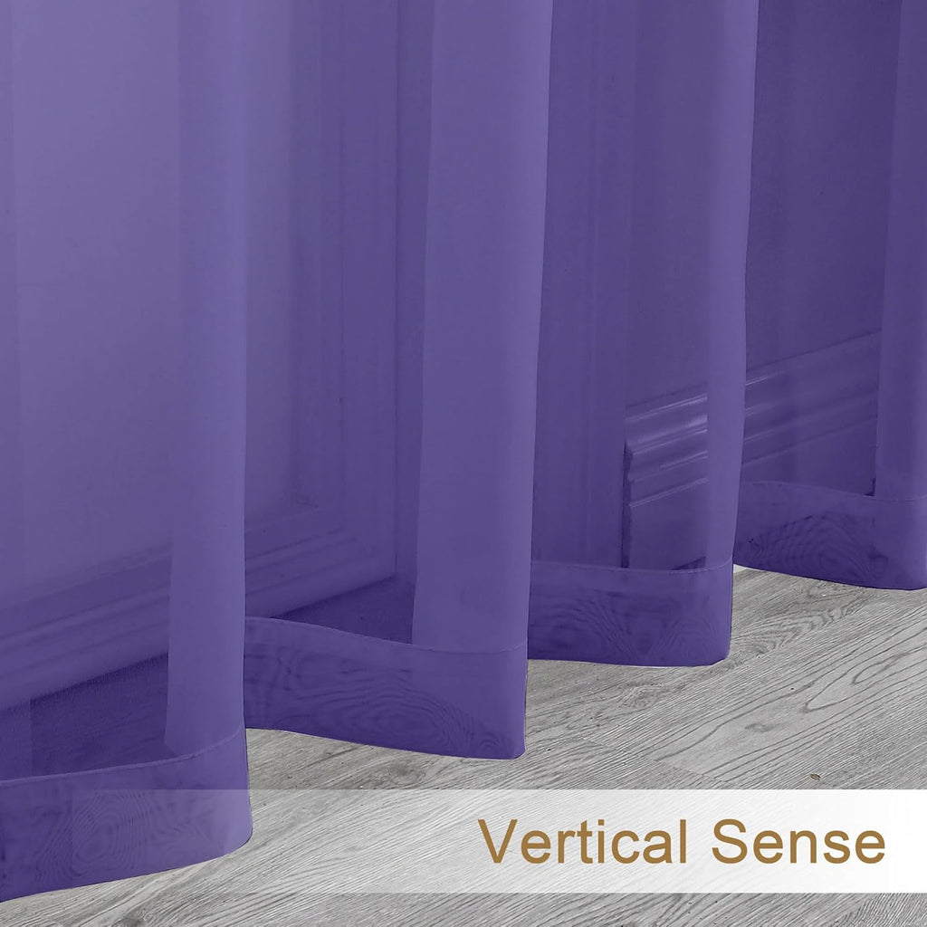 Chyhomenyc Purple Sheer Curtains 96 inches Long 2 Panels, Light Filtering Soft Airy Solid Elegant Voile Window Treatment Drapes for Bedroom Living Room Wedding Party Decor, 42 Wx96 L, 8FT L