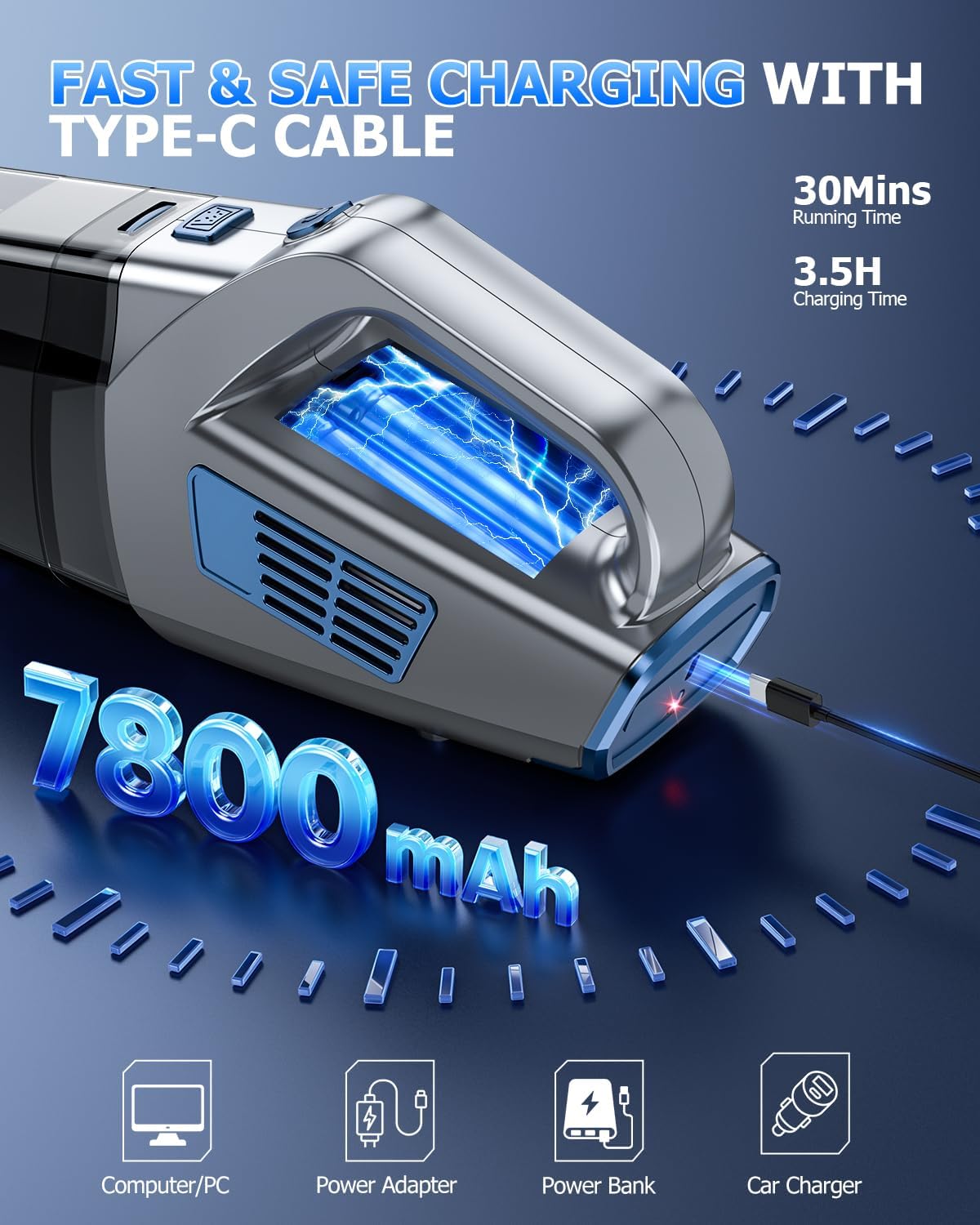 BQYPOWER Handheld Vacuum Cordless, 16000PA Strong Suction Hand Held Vacuum Dust Busters Cordless Rechargeable with Multiple Accessories, Portable Car Vacuum Cleaner High Power for Car Home Office