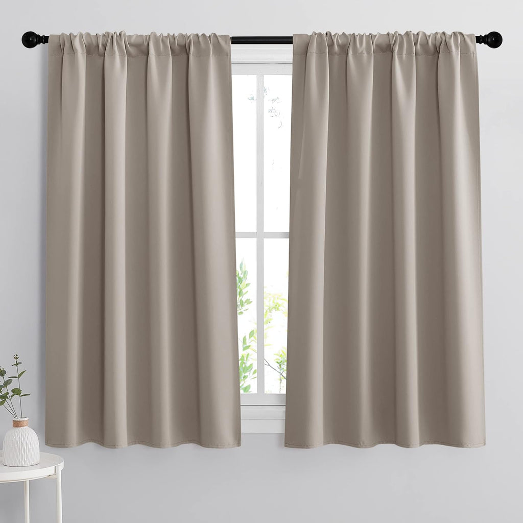 RYB HOME Small Window Curtains for Kitchen, Thermal Insulated Privacy Shades Chic Home Decoration for Basement Bathroom Door Window, Width 42 x Length 54 inch, 2 Panels, Sand