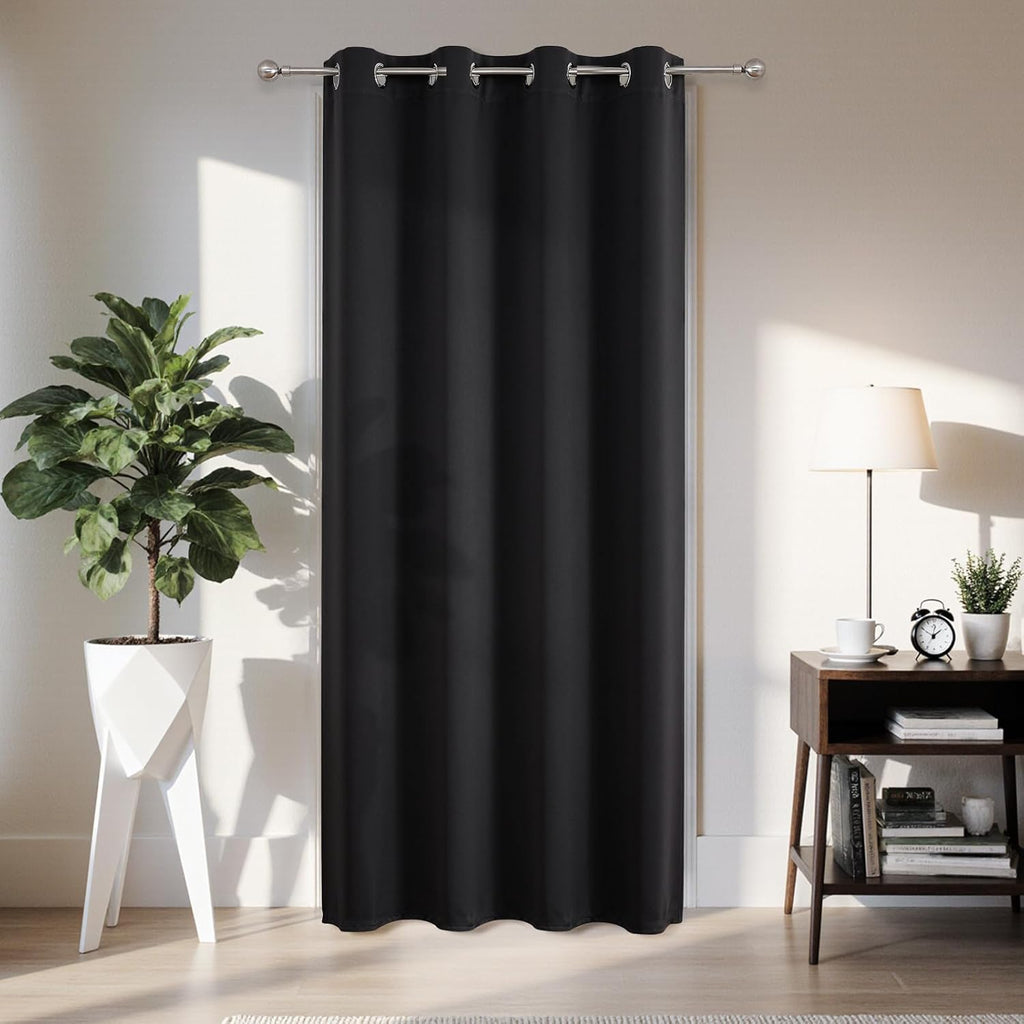 Joydeco Blackout Door Curtain for Doorway Privacy 84 Inches Long, Grommet Closet Curtain for Open Closet, Room Divider for Bedroom Living Room (Black, 52Wx84L, 1 Panel)