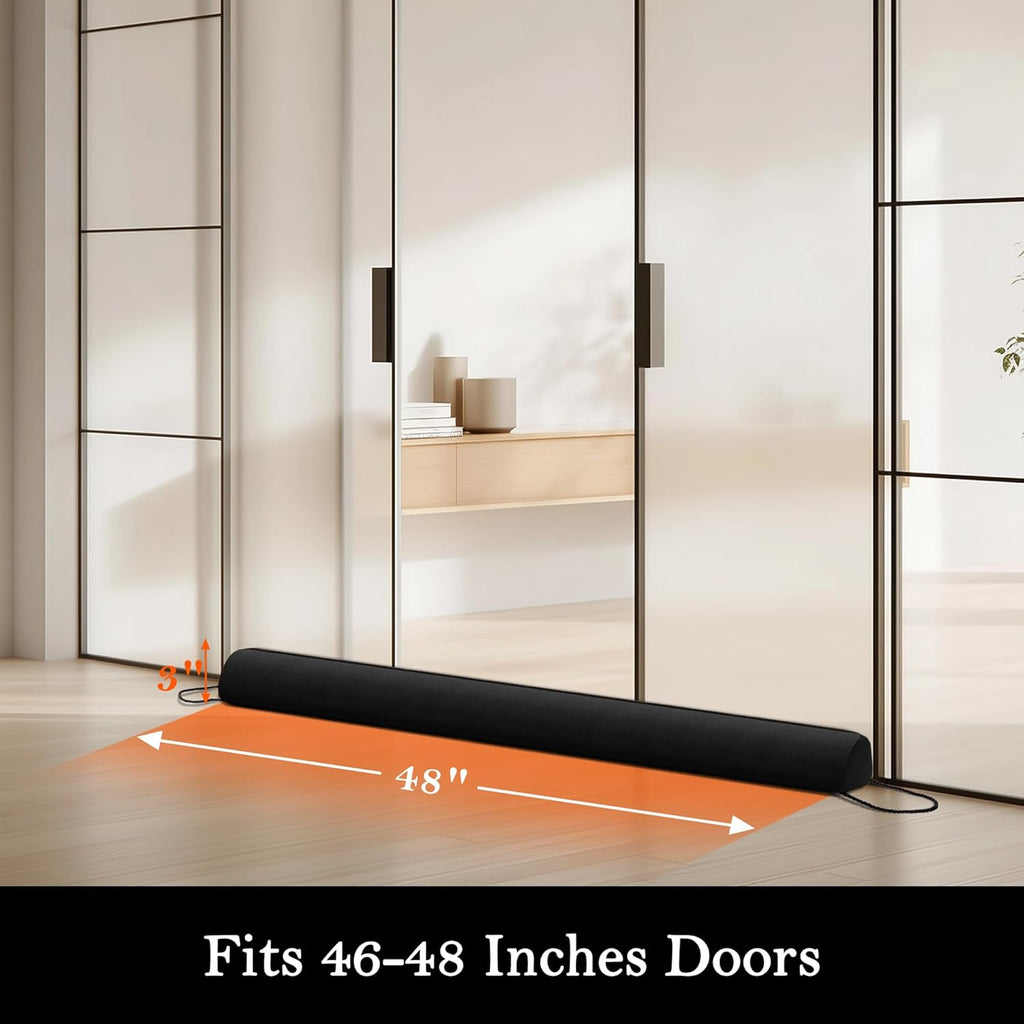 Sunolga 48" Door Draft Stopper Blocks Hot and Cold Air with Removable Washable Cover for Gaps Up to 3", All-Season Seal for Noise, Door Sweep for Bottom of Door and Window, Home Essentials, Black