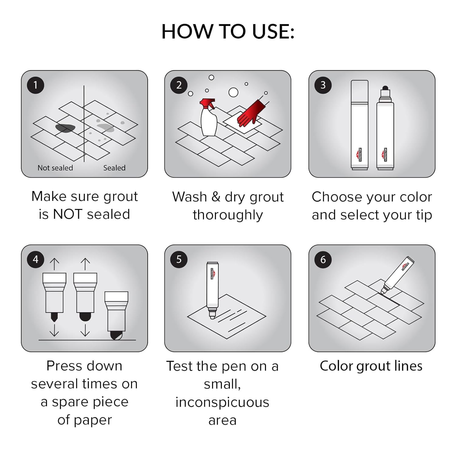 X-Protector Pen for Grout - 2 PCS, Black - Ideal Grout Paint Pens to Make Grout Black Again - Premium Grout Renew Pen with 2 Tips Types - Make Your Grouts Perfect Again!