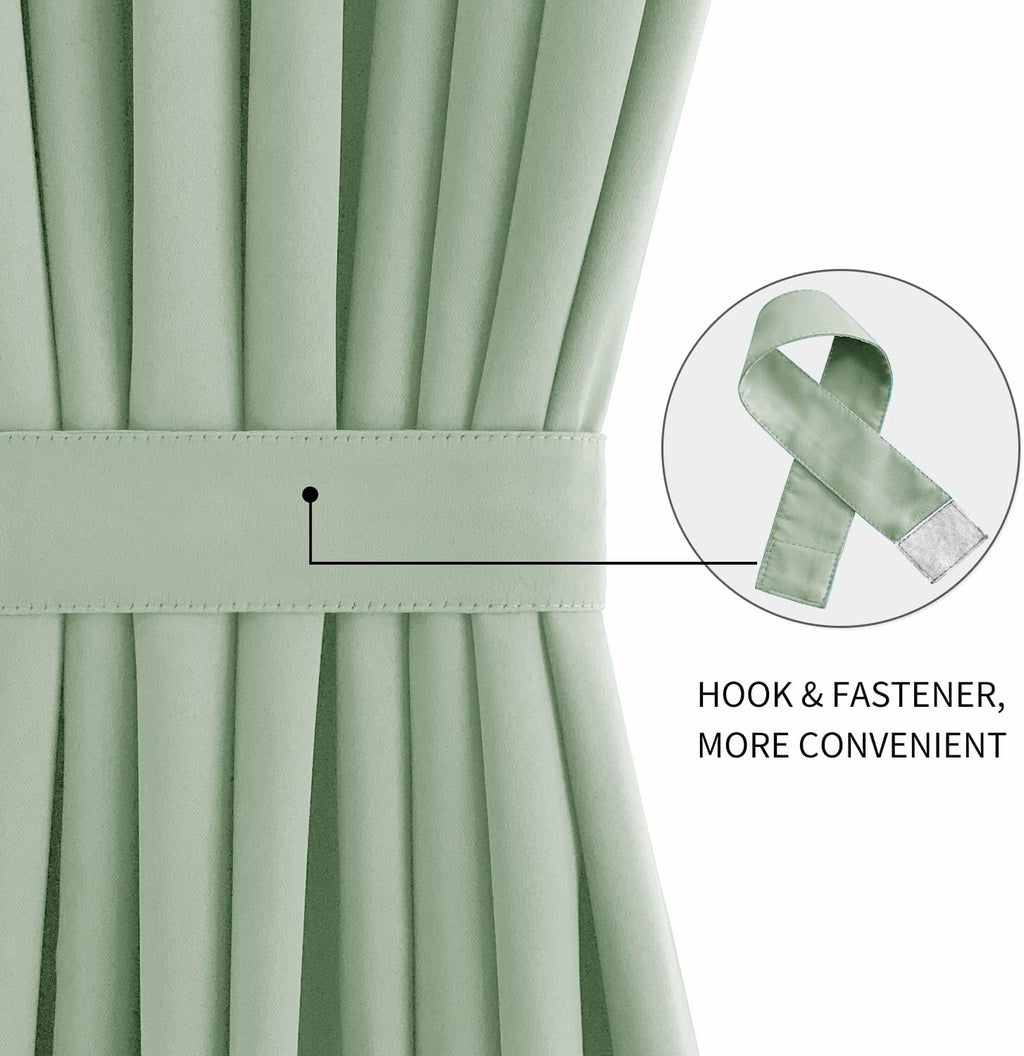 DWCN French Door Curtains – Rod Pocket Thermal Blackout Curtain for Doors with Glass Window, Kitchen and Patio Doors for Privacy, 25 X 72 Inches Long, 1 Curtain Panel with Tieback, Bean Green