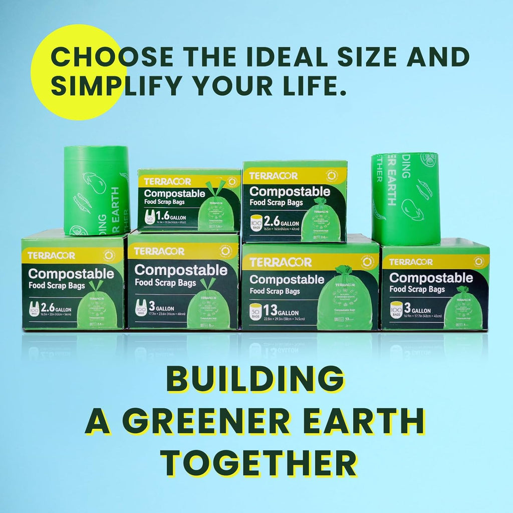 Compost Bags, 3 Gallon Compostable Food Scrap Bags Handle Tie,200 Count (Pack of 2),Certified by BPI and ASTM D6400