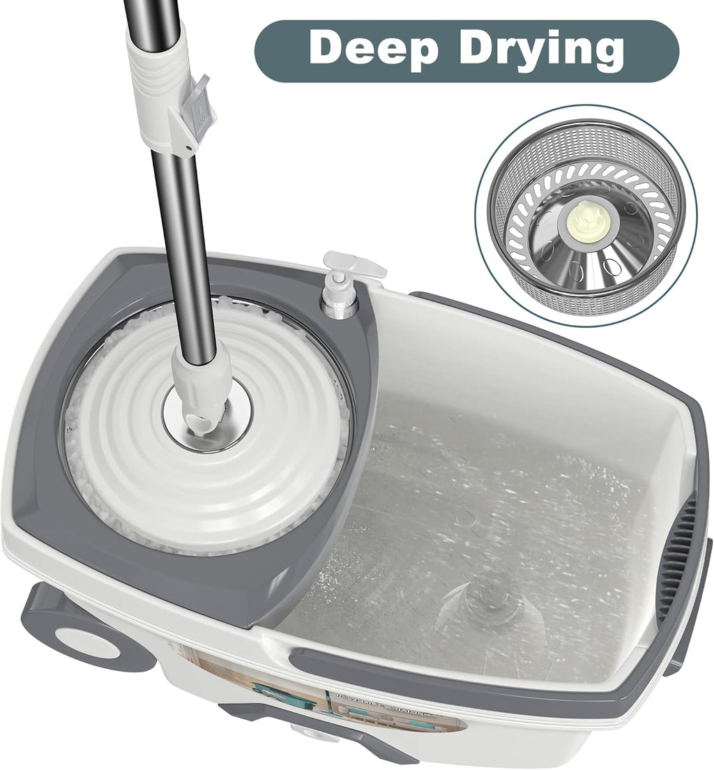 Mop and Bucket with Wringer Set,Spin Mop and Bucket System, Mops for Floor Cleaning,Household Supplies Tools with 6 Replacement Refills,61" Extended Handle for Household Hardwood Floor - White