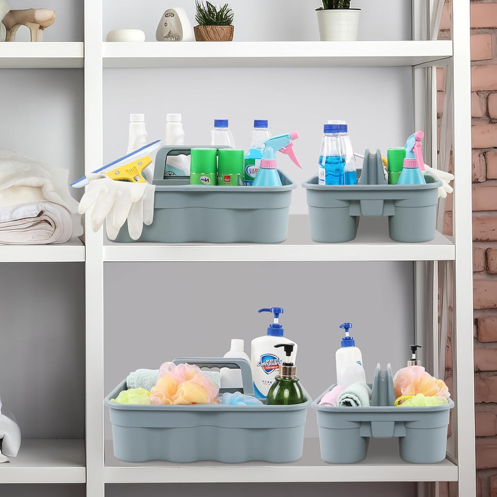 4 Pack Bathroom Cleaning Caddy Organizer with Handle, Plastic Bucket for Cleaning Tool, Gray