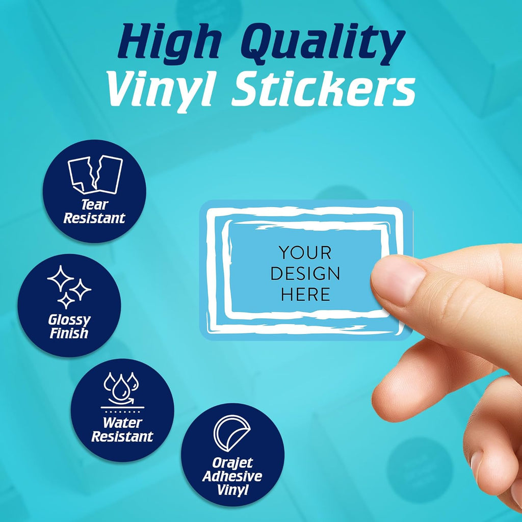 100 Custom Vinyl Stickers - Upload Your own Image, Text, Design, Logo - Personalized Logo Labels for Handmade, Packaging, Bottle, Jars, Candle, Brand Stickers (Blue Swirls, 4x2)