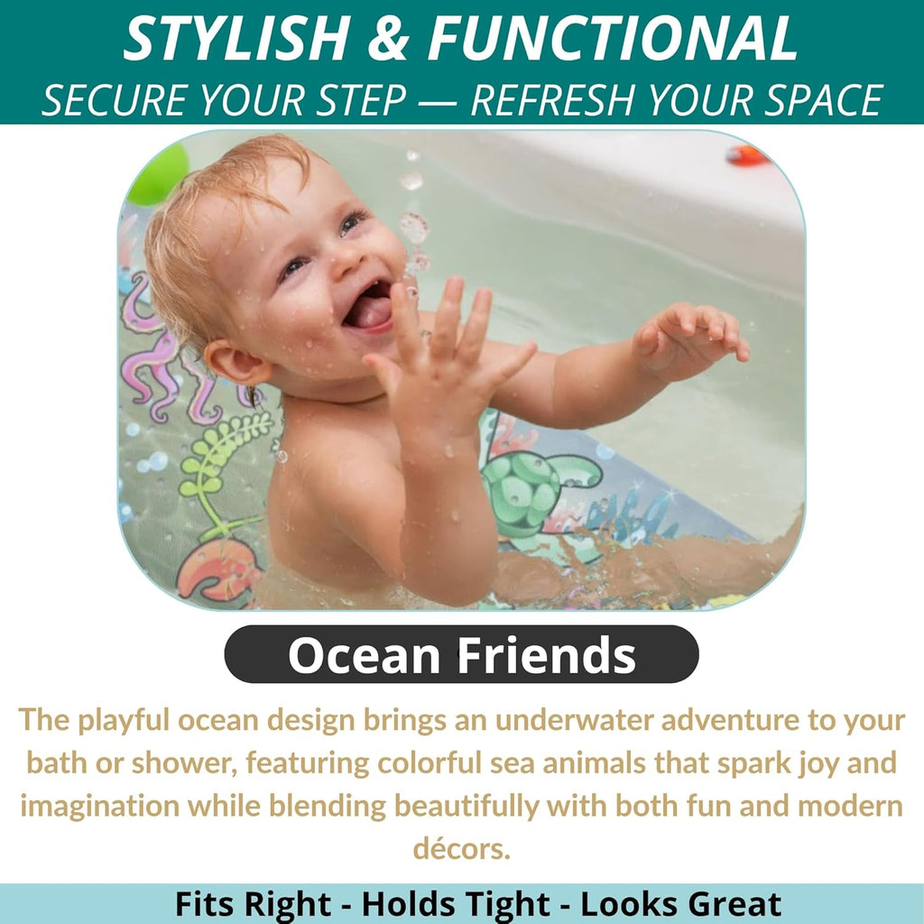 ENKOSI Bath Mat - Large Non Slip Bathtub & Shower Mat - Extra Long 40 x 16 Inch Bathroom Mats for Tub Nonslip Anti Slip Bathmats (Ocean Friends), 1 Pack