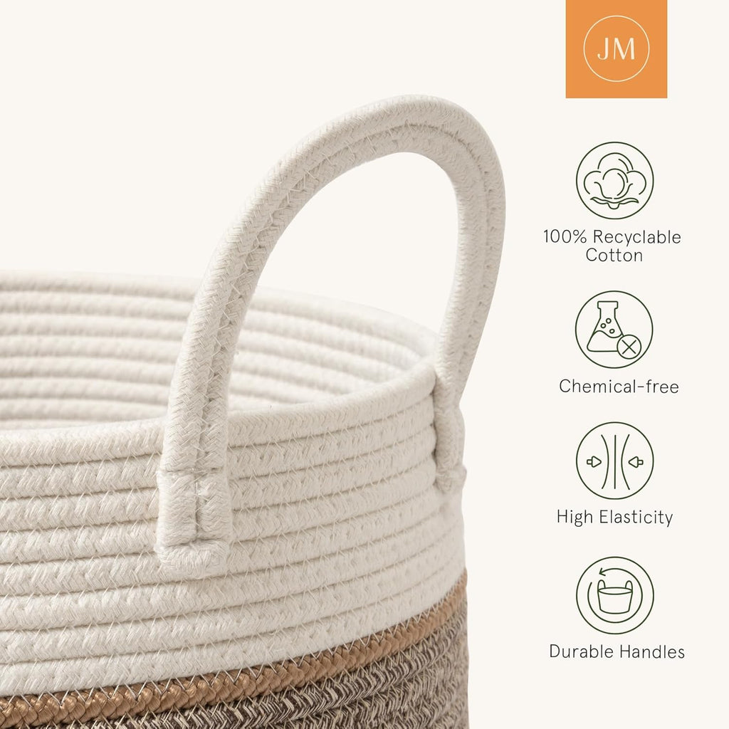 LA JOLIE MUSE Woven Basket Rope Storage Baskets - Large Cotton Organizer, Basket for Baby Blanket, Kids Toy Nursery Laundry Basket Mocha XL