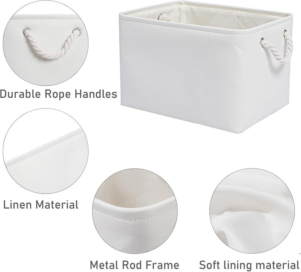 15x11x9.5 Inch Storage Baskets for Shelves,3 Pack Storage Bins，Foldable Organizer Boxes, Decorative Storage Basket for Organizing Clothes, Toys, Books, Foldable Cloth Baskets (White)