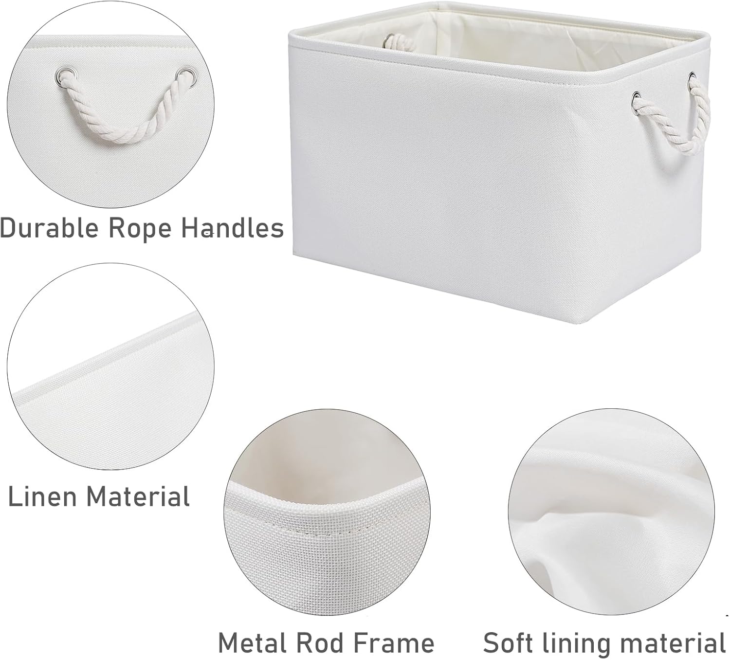 15x11x9.5 Inch Storage Baskets for Shelves,3 Pack Storage Bins，Foldable Organizer Boxes, Decorative Storage Basket for Organizing Clothes, Toys, Books, Foldable Cloth Baskets (White)