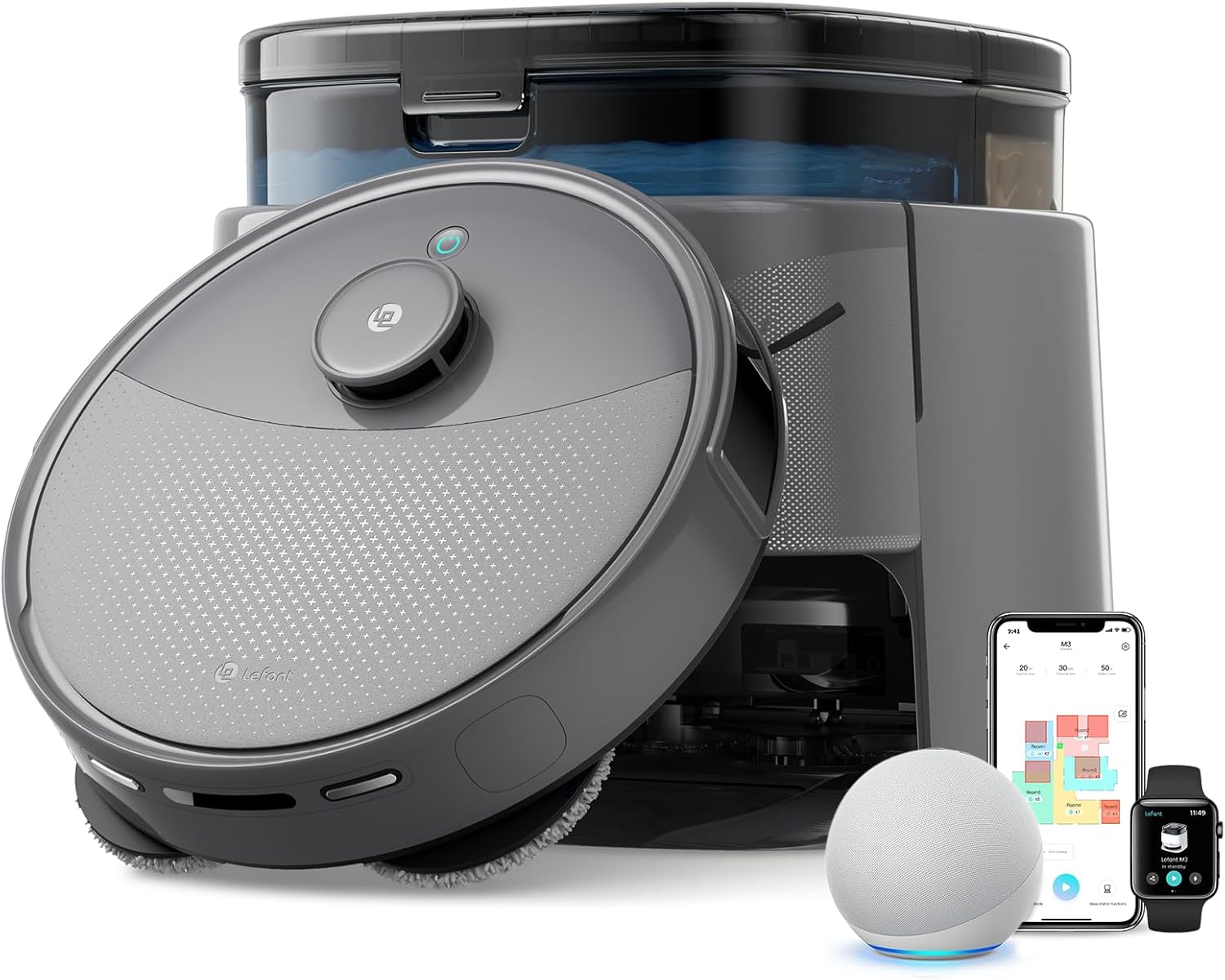 Lefant M3 Max Robot Vacuum, Robot Vacuum and Mop, 20000Pa Suction, Anti-Tangle Brushes, Dual Spinning Mop, Auto Mop Washing, Drying, Self-Emptying, Self-Refilling, for Pet Hair Dust, App Voice Control