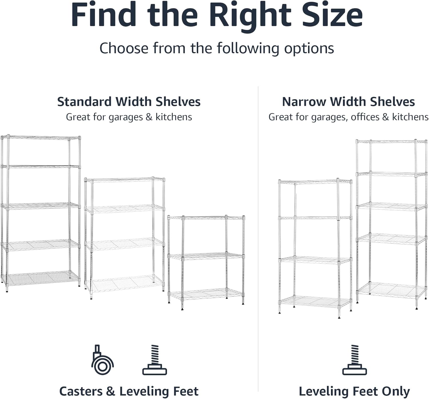 Amazon Basics 4-Shelf Adjustable, Storage Shelving Unit, (200 Pound Loading Capacity per Shelf), Steel Organizer Wire Rack, 13.4"D x 23.2"W x 48"H, Chrome
