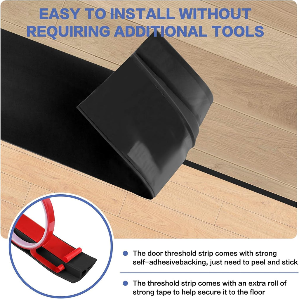 Floor Transition Strip Vinyl Door Threshold Ramp Self Adhesive Carpet Edging Strip Doorway Edge Trim, Overlap Edge Reducer for Laminate Carpet, Floor, Tile (Black, 2/5" to 3/5", 10Ft)