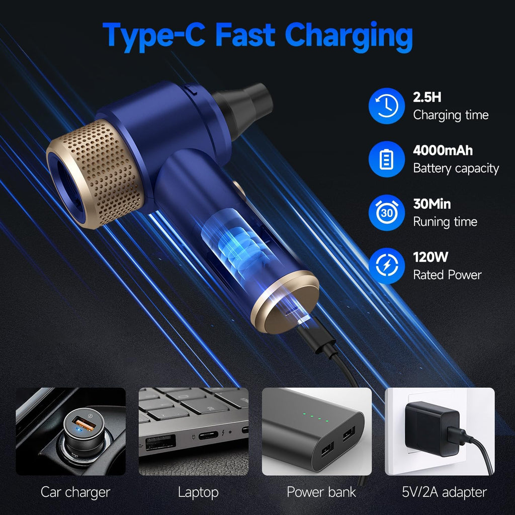 Car Vacuum Cleaner, 16000PA Mini Car Vacuum Cordless Powerful, 7 in 1 Portable Handheld Vacuum Cordless with LED Light, Dual Filters, One-Touch Empty for Pet Hair, Home, Office