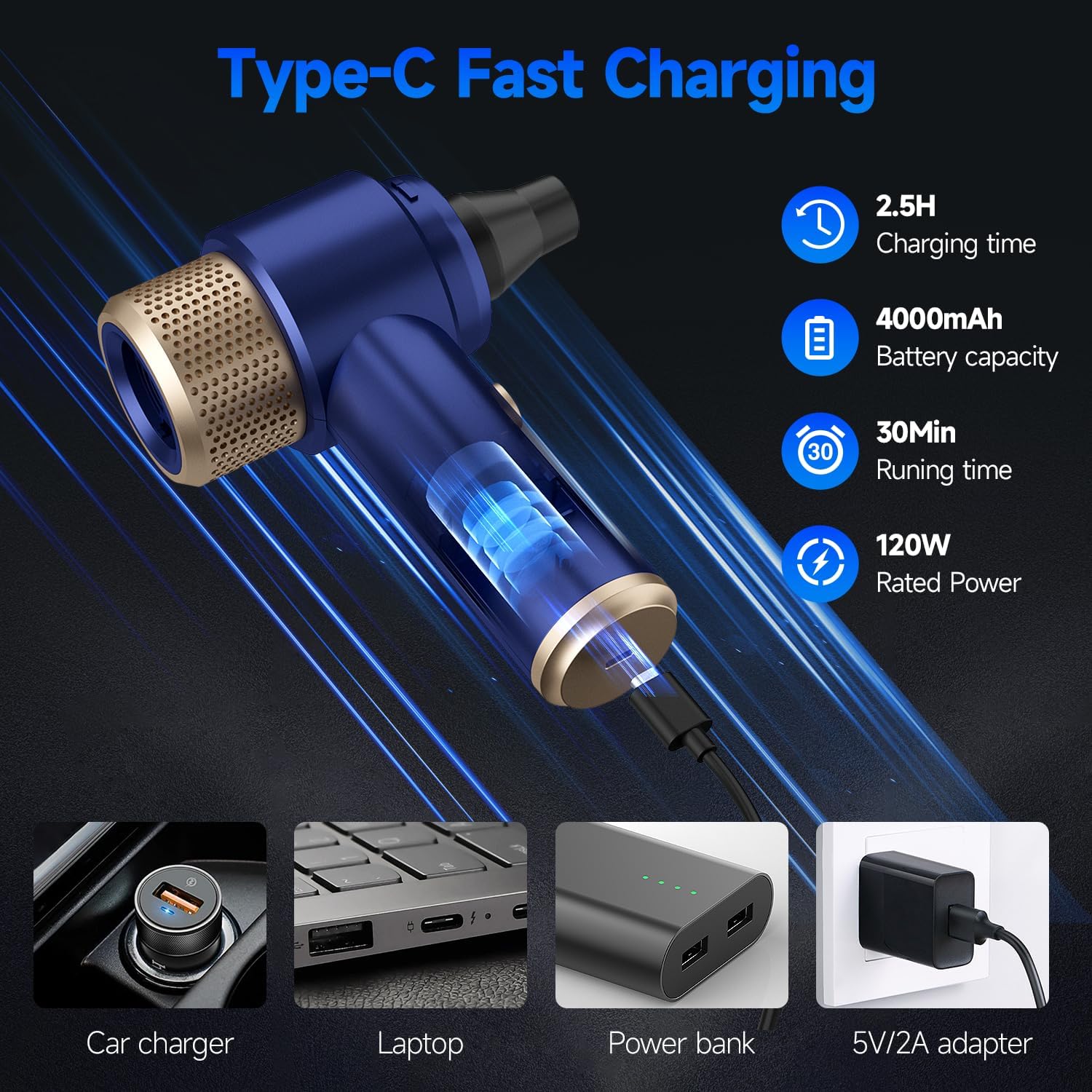 Car Vacuum Cleaner, 16000PA Mini Car Vacuum Cordless Powerful, 7 in 1 Portable Handheld Vacuum Cordless with LED Light, Dual Filters, One-Touch Empty for Pet Hair, Home, Office