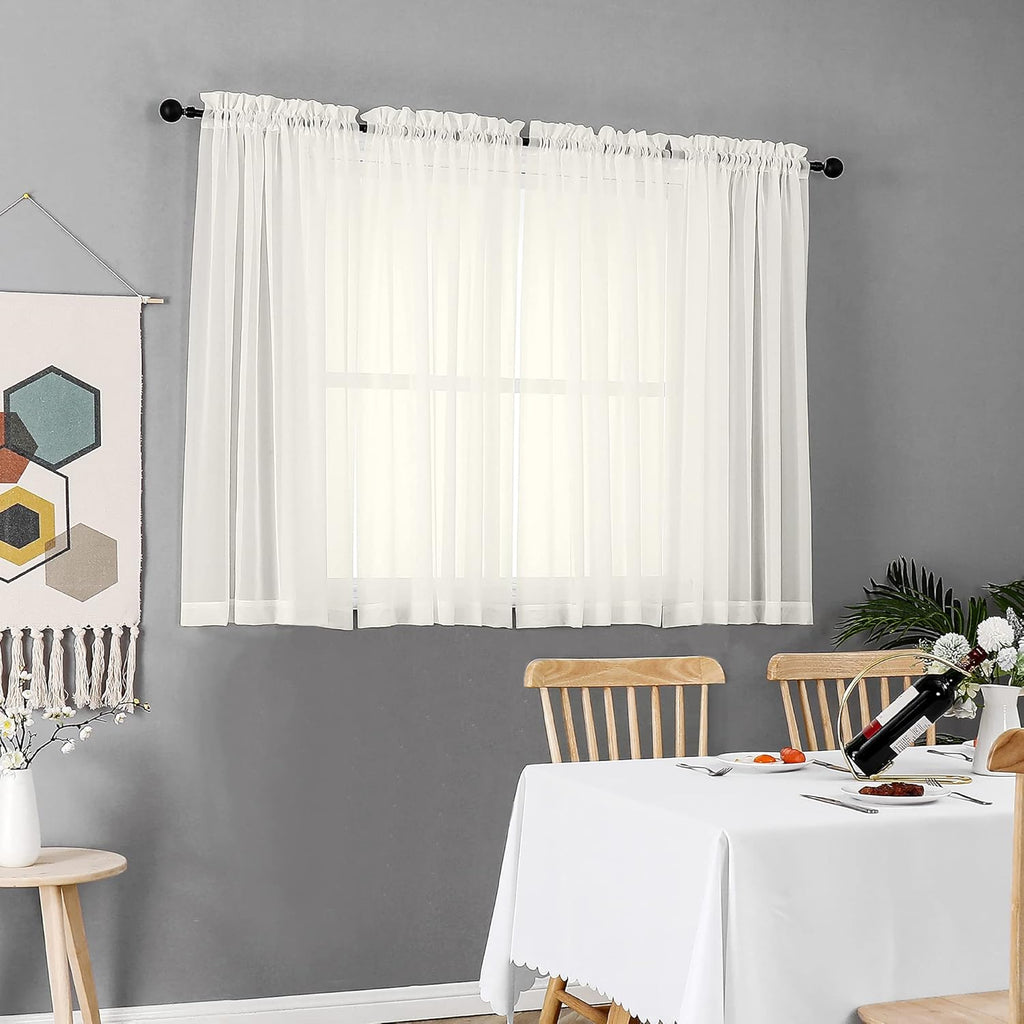 Chyhomenyc Ivory Sheer Window Curtain Panels 45 Inch, Set of 2, Light Filtering Solid Voile Curtains Drapes for Small Window/Living Room/Bedroom, Rod Pocket, 42W x 45L inches