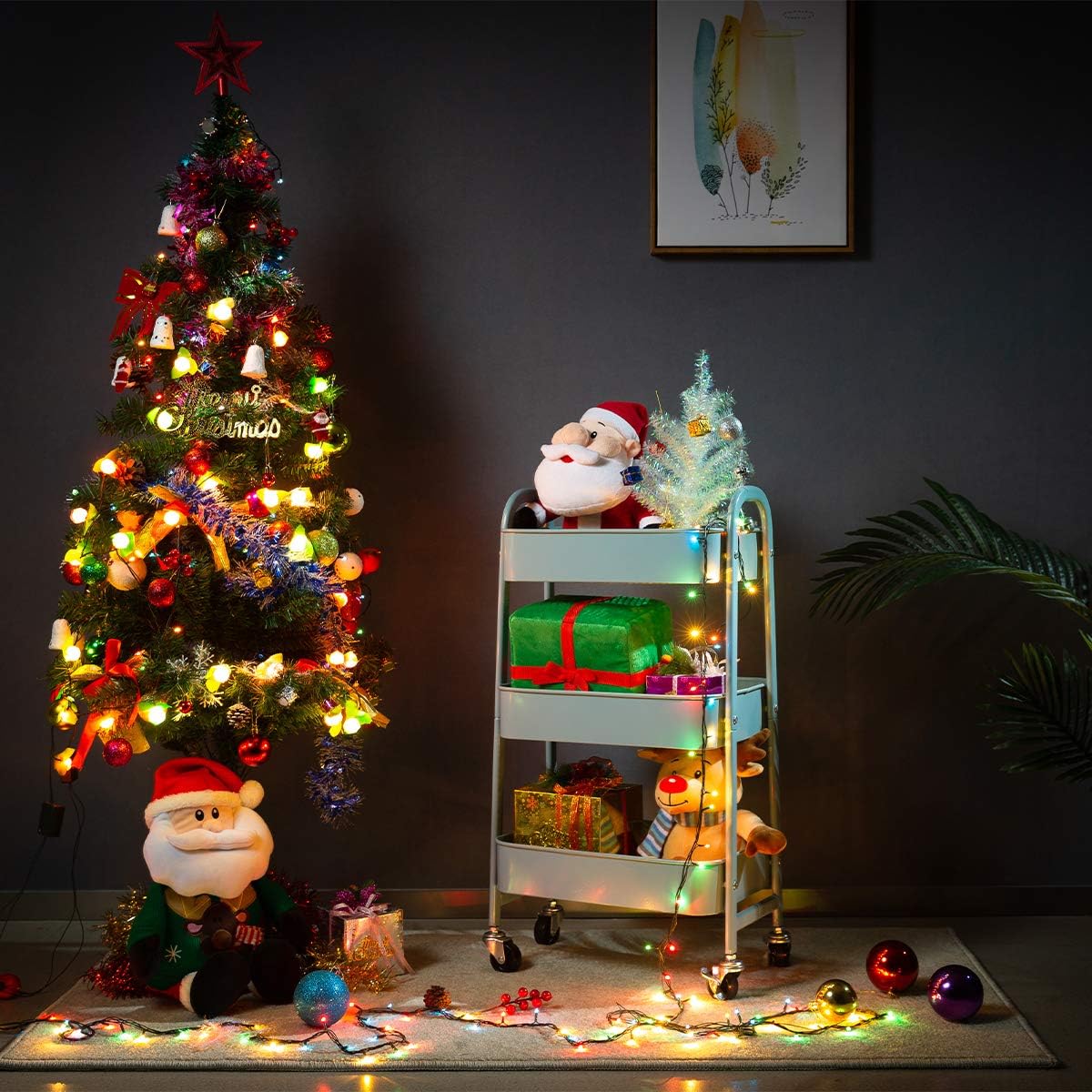 AGTEK Makeup Cart, Movable Rolling Organizer Cart, Grey-Blue 3 Tier Metal Utility Cart