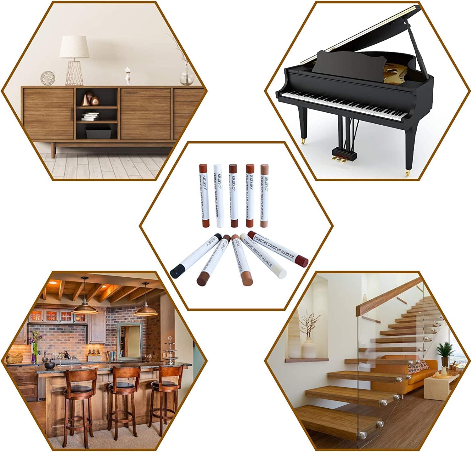 SEISSO Wood Filler Sticks, Furniture Wax Crayons for Scratches, 10 Pcs Wood Floor Repair Wax Filler Sticks, Touch Up Wax Sticks Repair Kit for Scratches, Holes, Floor, Laminate, Carpenters