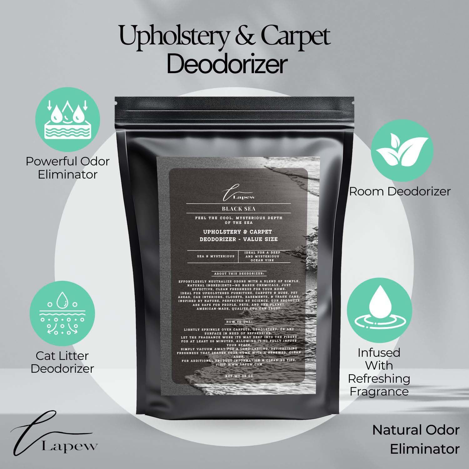 Black Sea Carpet Freshener Powder Refill 36 oz | Powerful Odor Eliminator for Home | Upholstery Deodorizer | Carpet Deodorizer | Pet Urine | Cat Litter Box