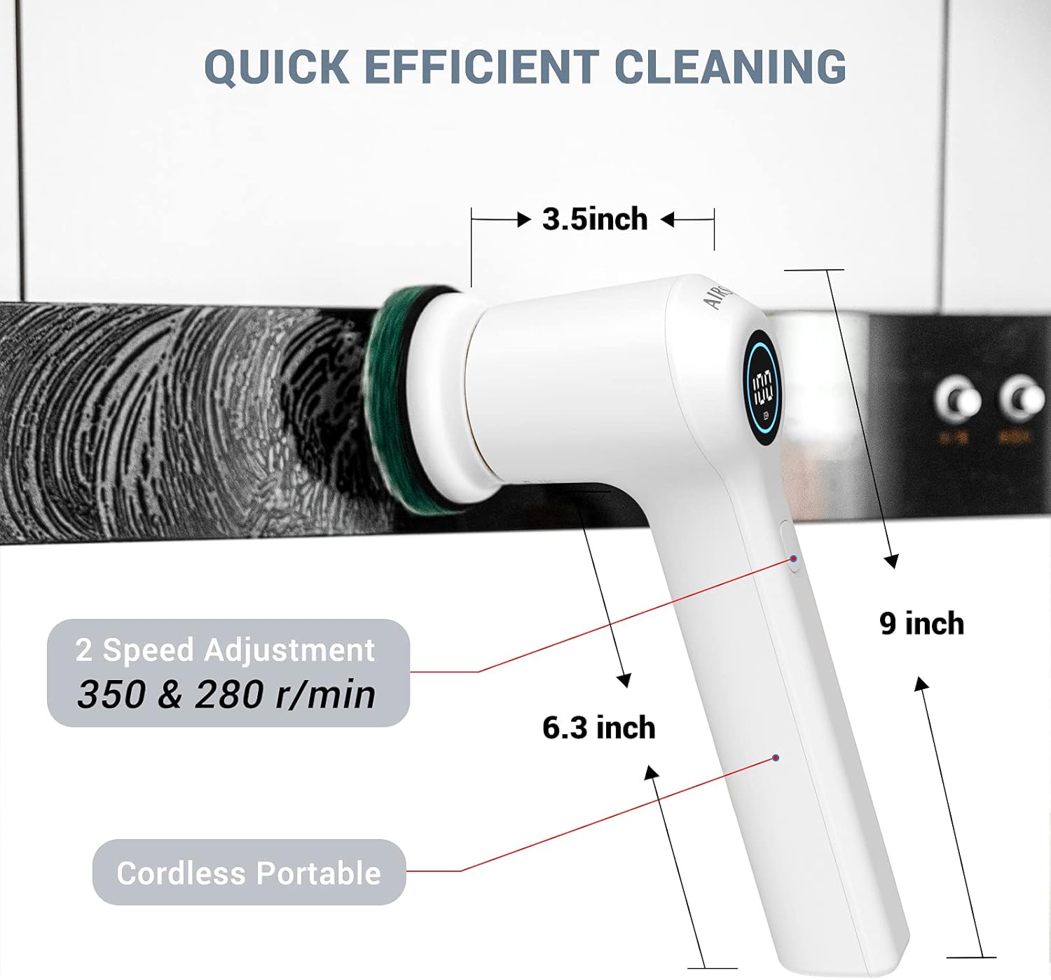 AIRSEE Electric Spin Scrubber, Cordless Power Rotating Brush, 2 Speeds, 6 Replaceable Brush Heads, Handheld Shower Bathroom Scrubber for Cleaning Floors, Windows, Bathtubs, Tiles, Sink, Car
