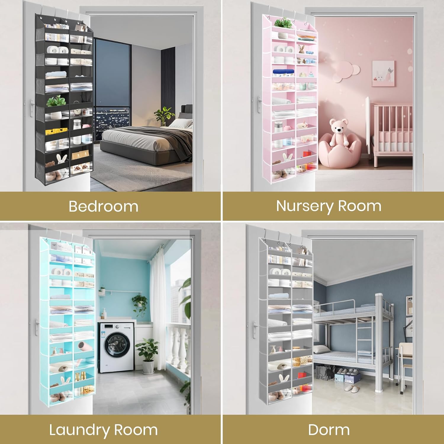 HOMELUX THEORY Heavy Duty Over the Door Organizer - Extra Wide Clear Closet Organizers And Storage, Hanging Storage Door for Bedroom & Baby Nursery, 1PC Transparent