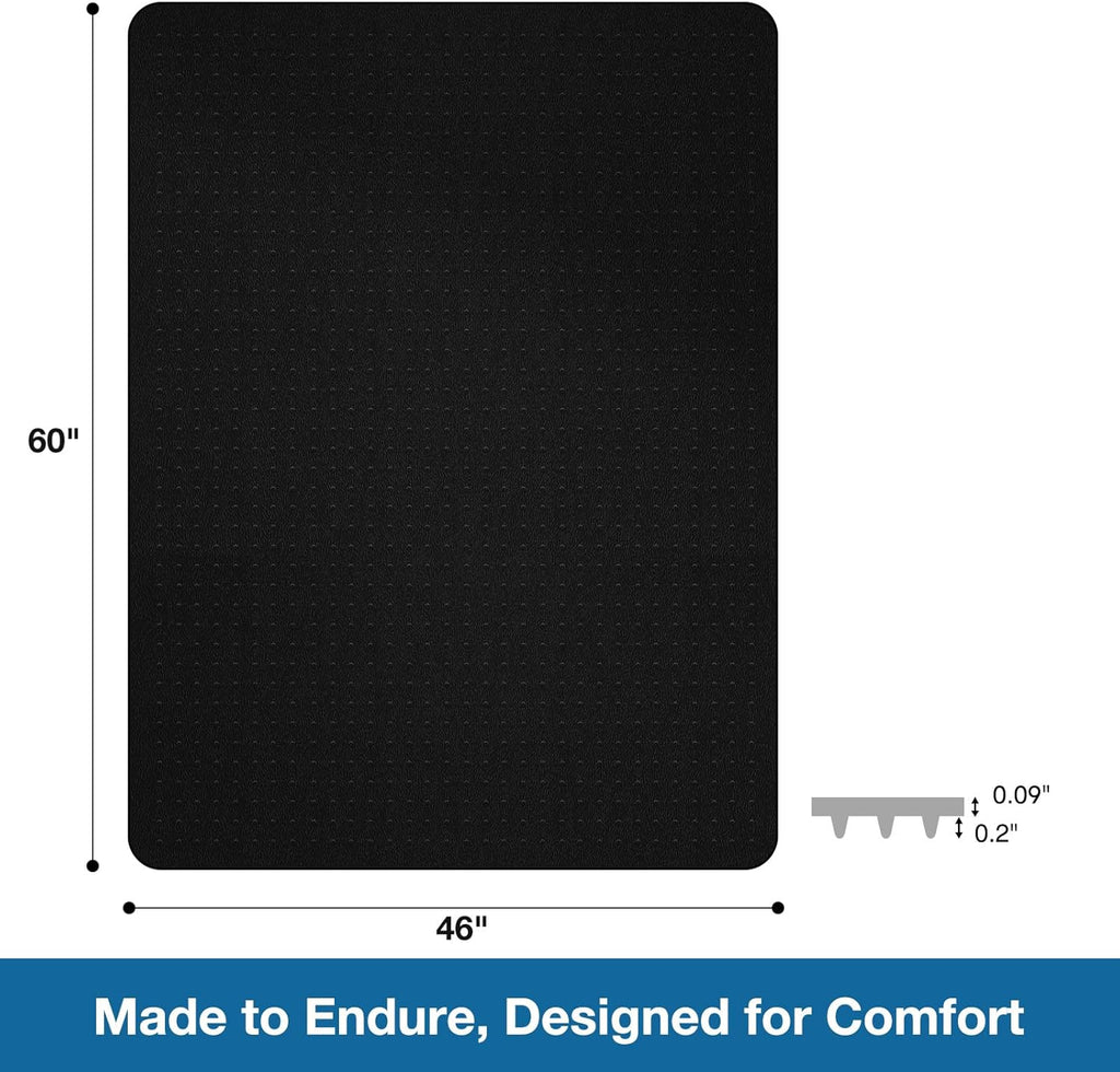 Chair Mat for Carpet, 46" x 60" Desk Chair Mat for Carpeted Floors, Non-Slip Office Vinyl Mat for Carpet with Studded, Easy Glide Heavy Duty Floor Protector Mat for Home Office, Black