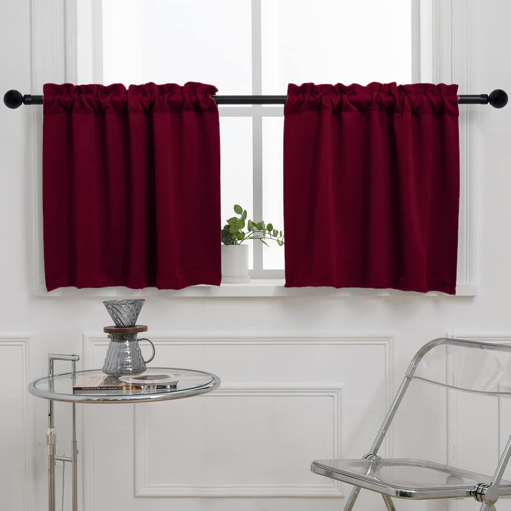 Pickluc Cafe Curtain 30 Inches Long, Rod Pocket Kitchen Half Window Curtain, Short Blackout for Small Window, 2 Panels, 30" Wide and 30" Length, Burgundy Red