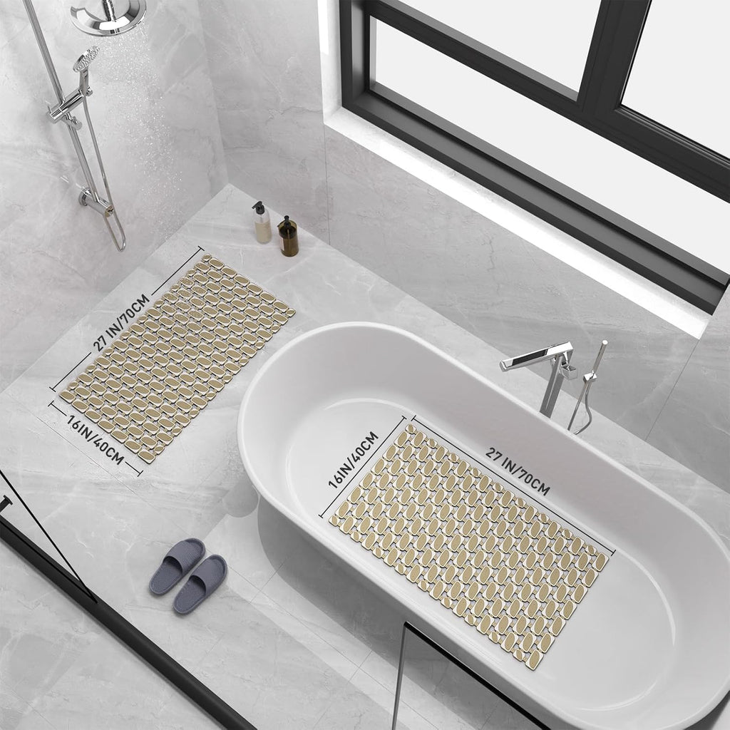 Shower Mat Non Slip Bathtub Mat, 27 x 16 Inch Eco-Friendly Soft Bath Mat for Tub Non Slip Shower Mats for Inside Shower with Suction Cups and Drain Holes, Easy to Clean Quick-Drying, Brown