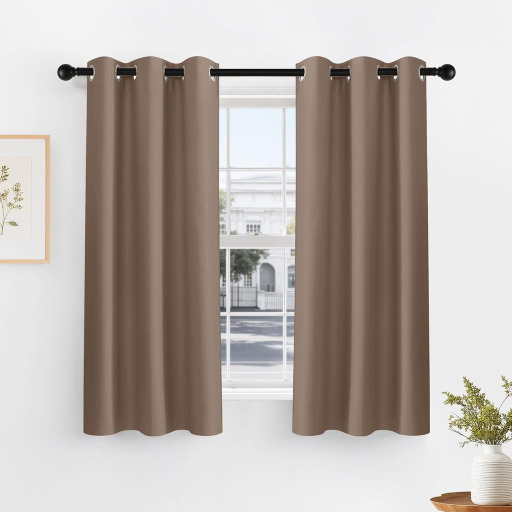 PONY DANCE Blackout Curtain Panels - Thermal Insulated Light Blocking Window Draperies Drapes Room Darkening Privacy Protect Energy Efficient for Small Windows Bedroom, 42 by 45 inch, Mocha, 2 PCs