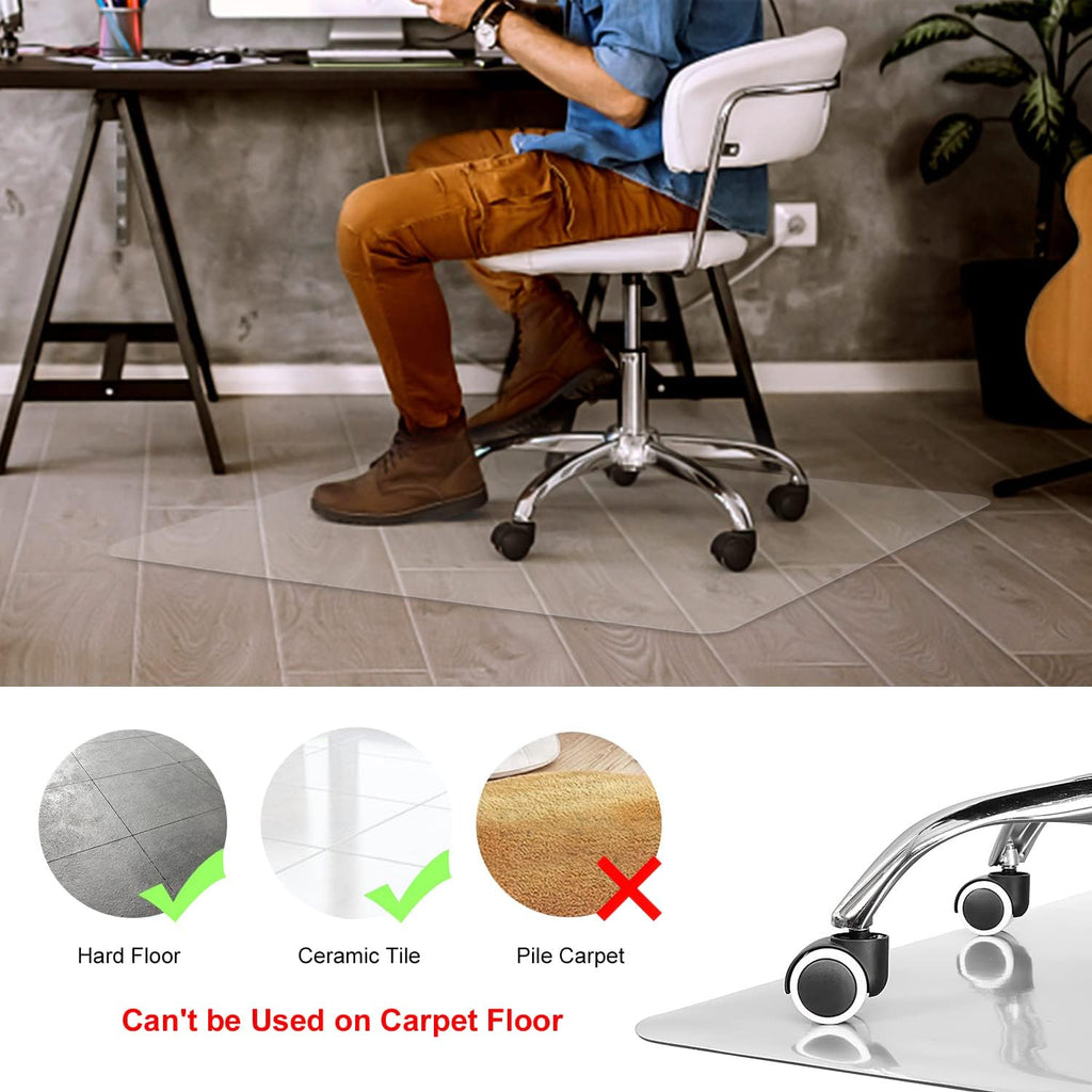 Kuyal Clear Chair Mat, Hard Floor Use, 48" x 32" Transparent Office Home Floor Protector mat Chairmats (48" x 32" Rectangle)