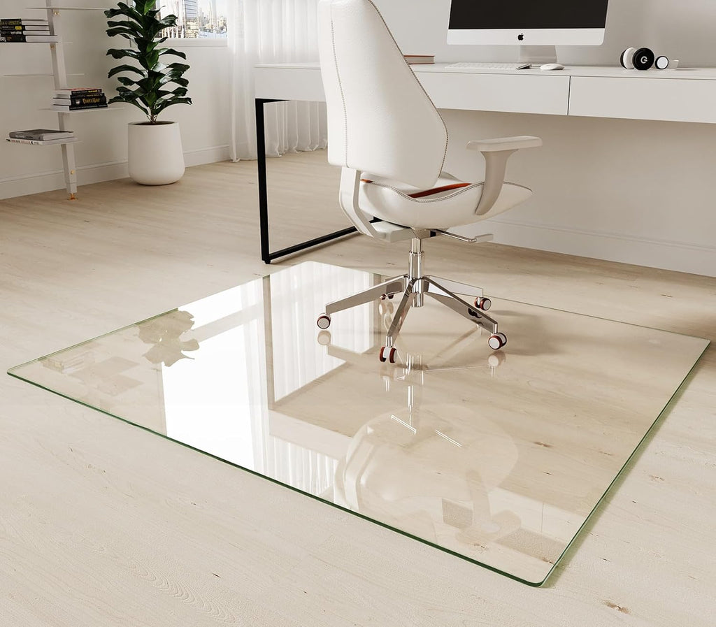 Koonmi Tempered Glass Chair Mat 45"x53" - Premium Office Chair Mat for Hardwood Floors & Low-Pile Carpet with 4 Non-Slip Pads - Thick Scratch-Resistant Surface