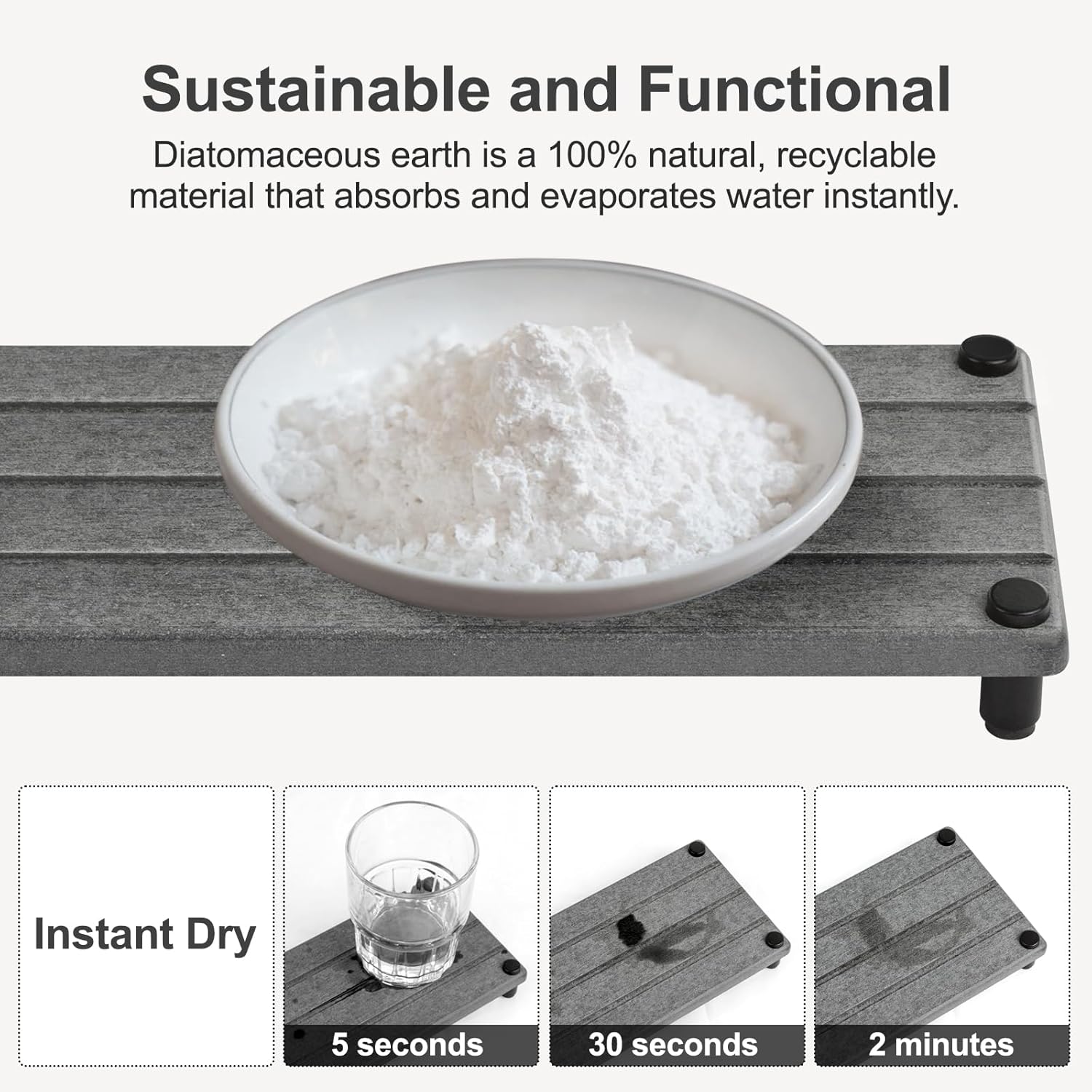 Water Absorbing Stone Tray, Fast Drying Sink Tray for Bathroom & Kitchen Counter, Diatomite Absorbent Coasters, Instant Dry Sink Caddy Organizers Mat, Dish Soap Dispenser Sponge Holder, Dark Gray