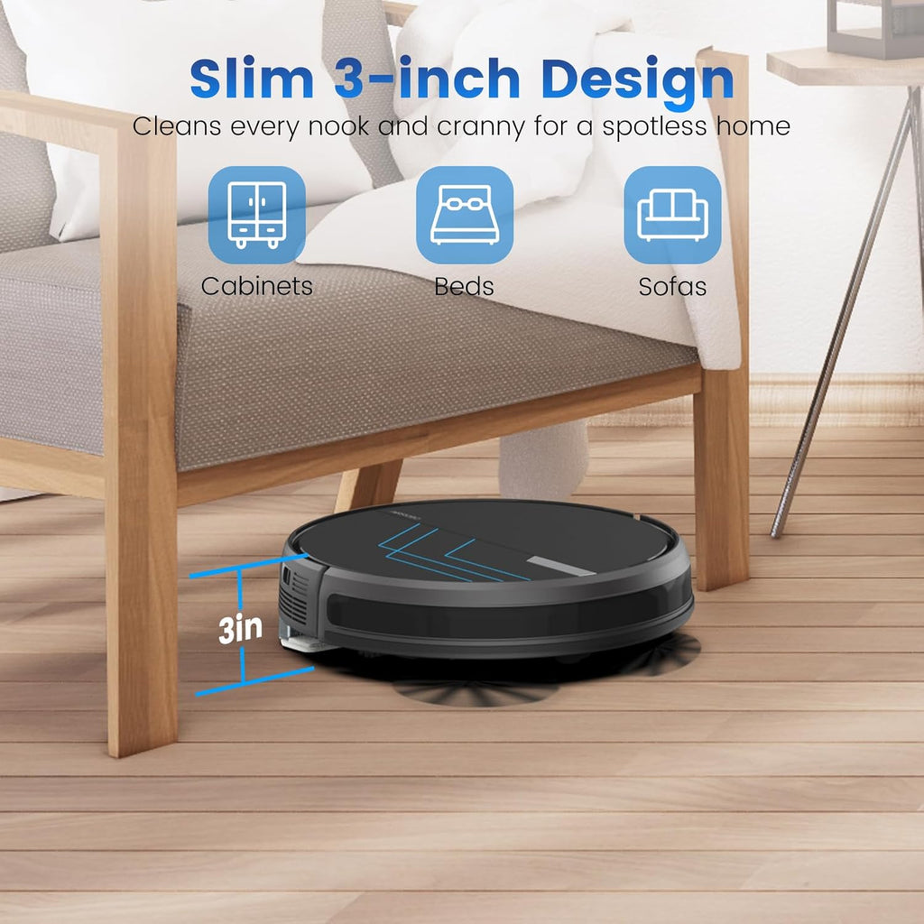 AIRROBO Robot Vacuum and Mop, 3000Pa Powerful Suction Robot Vacuum Cleaner with Self-Charging, Wi-Fi/App/Voice Control, Advanced Obstacle Avoidance, Slim Design, Ideal for Pet Hair, Hard Floor,Carpet