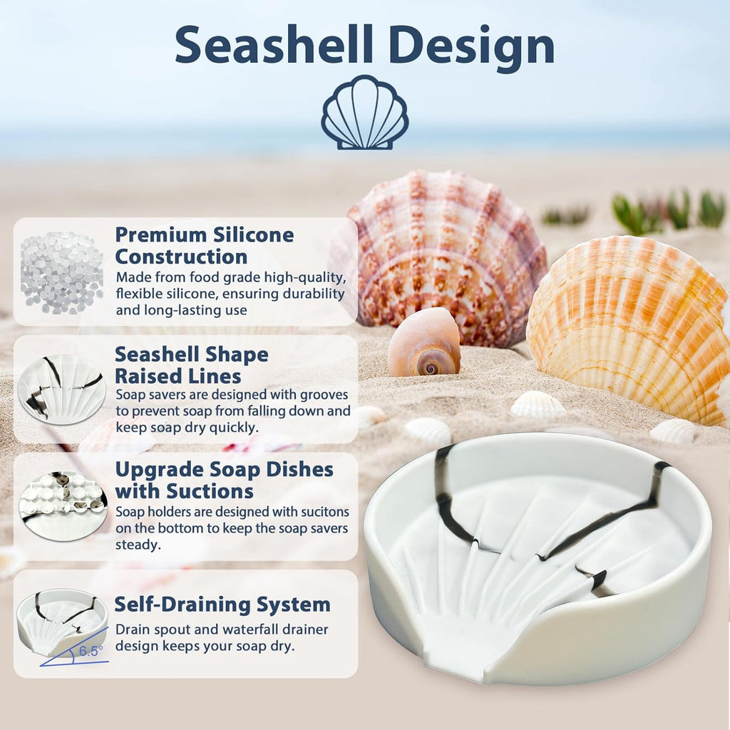 Self Draining Soap Dish, Silicone Suction Cup Soap Holder Tray Savers Container Sponge Holder for Bar Bathroom Shower Kitchen Sink, Can Extend Soap Life (1, White)