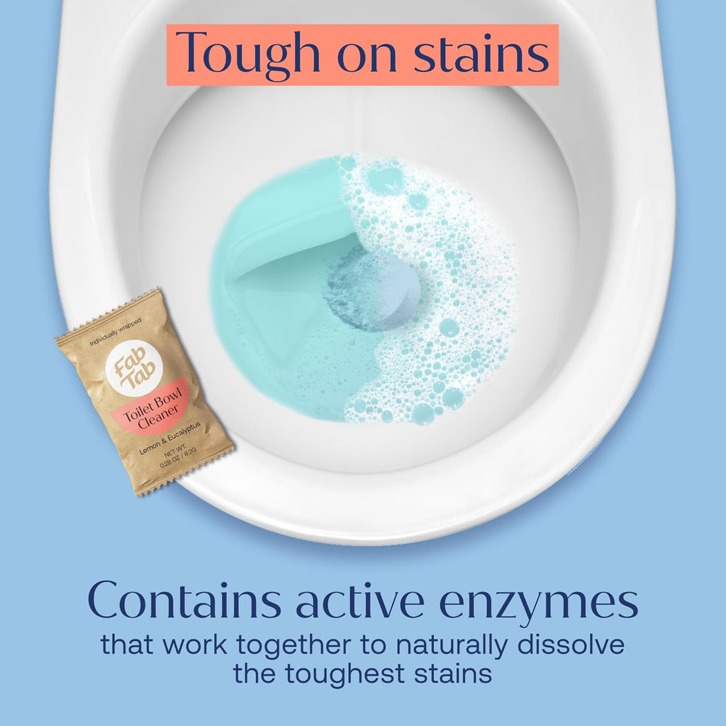 Fab Tab Toilet Bowl Cleaner Tablets, Powerful Stain Removal, No Harsh Chemicals, Plastic-Free, Removes Rust & Stains, Safe for Regular and Septic Tank Toilets, Lemon & Eucalyptus Scent