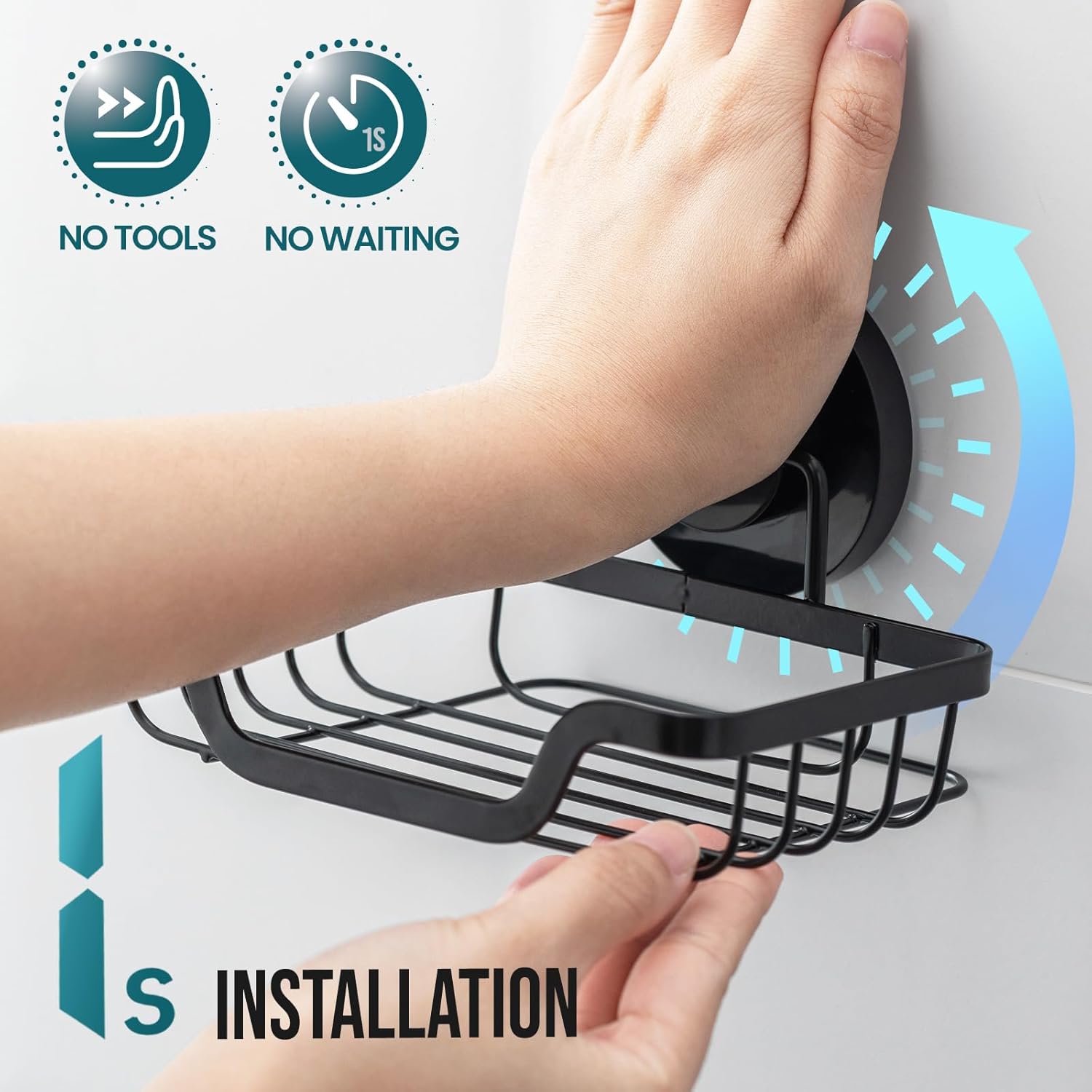 TAILI Soap Holder Bar Dish Suction Cup, Bar Shampoo Rack for Shower Wall, Draining Soap Saver Tray for Bathroom, Rustproof Stainless Steel Sponge Holder for Tub, Kitchen, Drill-Free, Black