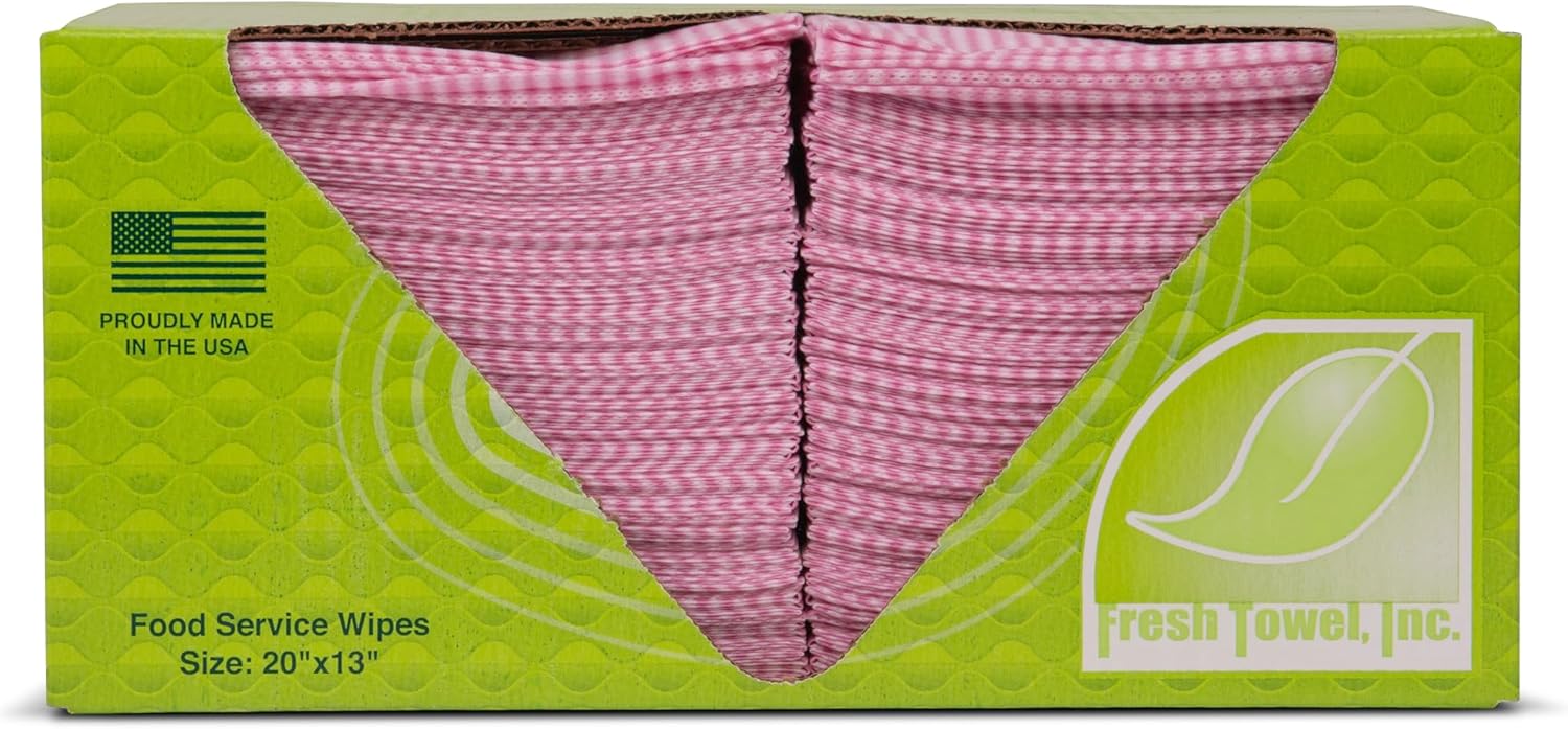 Fresh Towel Foodservice Reusable Paper Towels - 1/4 Fold, 13 x 20 inches - Pink Straight Line Pattern (1 Case of 200) All Purpose Cleaning Towels