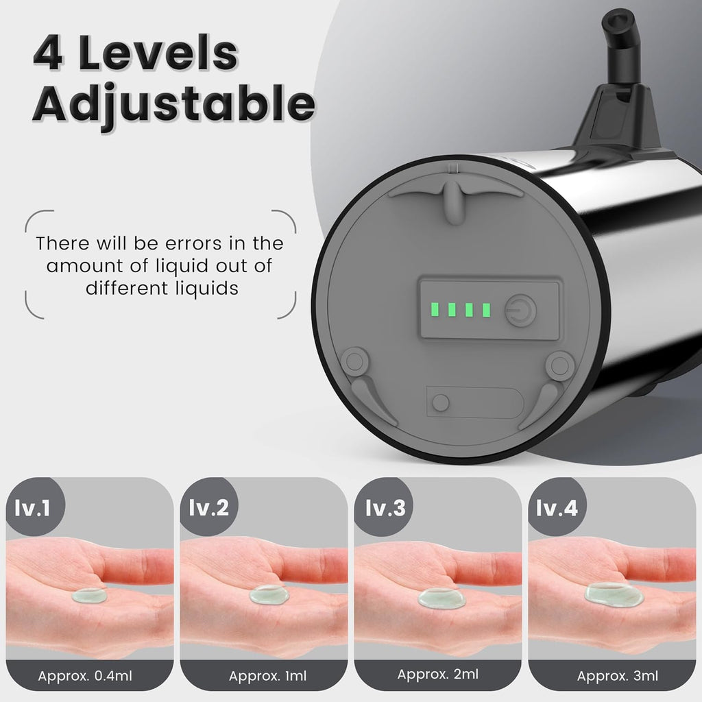 Automatic Soap Dispenser Touchless 11.8oz/350ml Four-Level Adjustable Dispenser Volume，Stainless Steel Material,Battery Powered for Wide Compatibility in Kitchen, Bathroom, Hotel & Office