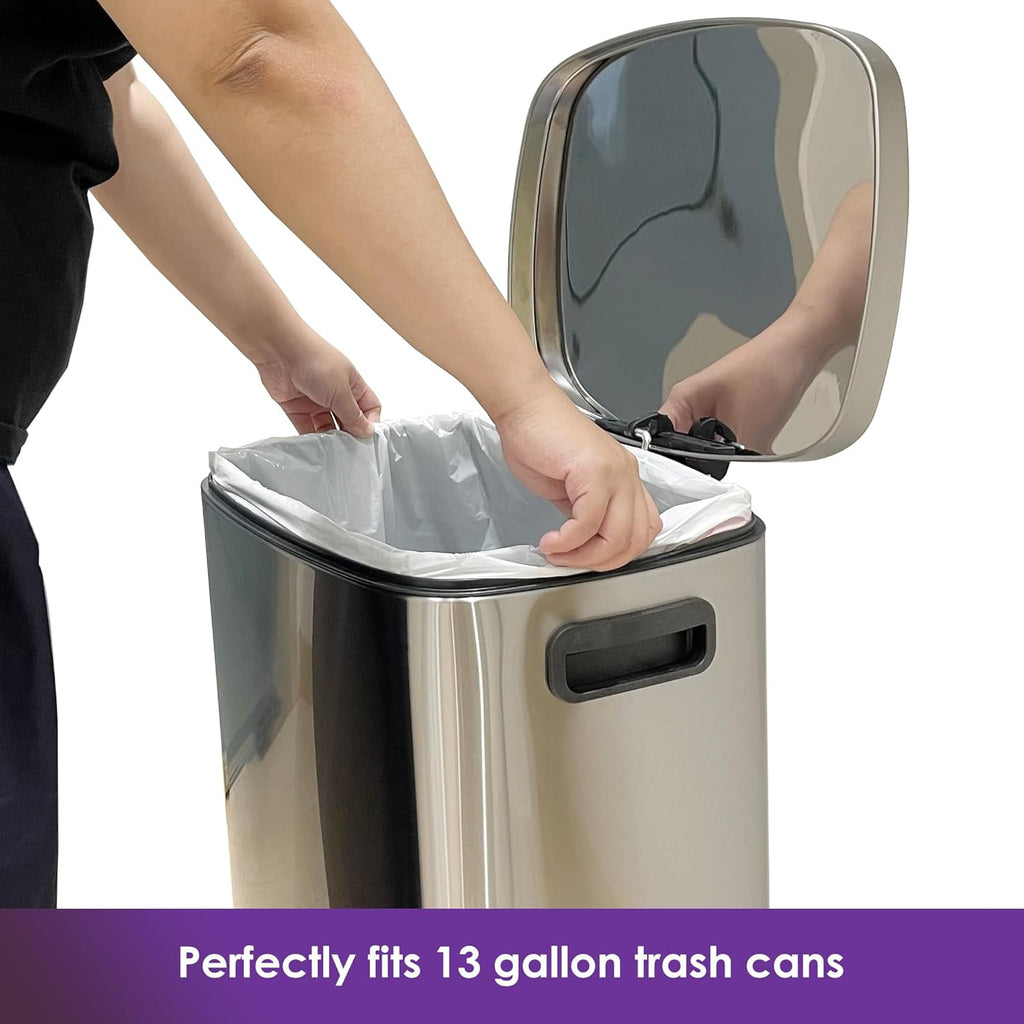 13 Gallon Tall Kichen Trash Bags, Lavender Scented 200 Count Drawstring Garbage Bags, Pre-Separated, Odor Control, Ultra Strong, Leakproof, Sturdy, White