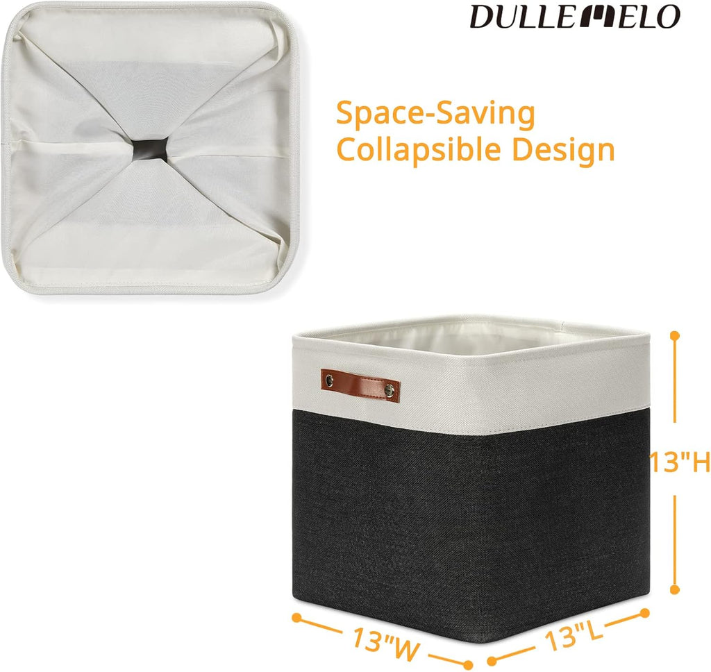 DULLEMELO Storage Baskets, 13 Inch Cube Storage Bins for Shelves Closet Nursery Toy Storage, Foldable Linen Closet Organizers Storage Baskets for Toy Closet Storage?4 Pack - 13" White&Black)