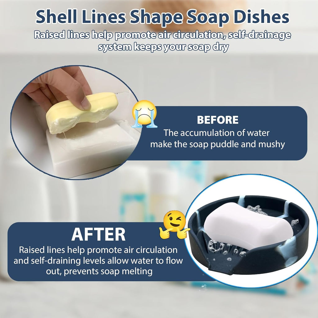 Self Draining Soap Dish, Silicone Suction Cup Soap Holder Tray Savers Container Sponge Holder for Bar Bathroom Shower Kitchen Sink, Can Extend Soap Life (2, Marble)