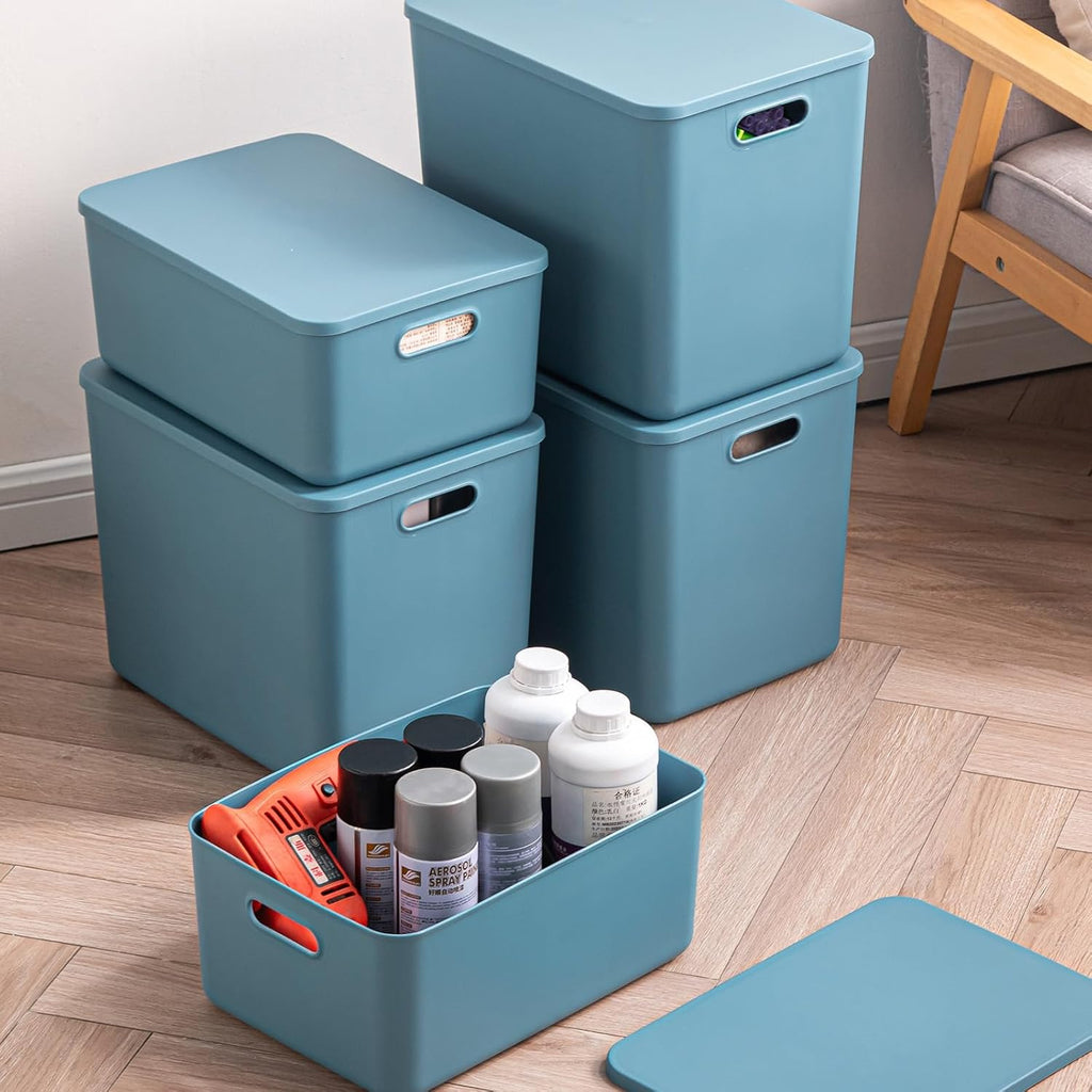 Plastic Storage Bins with lids,Storage Baskets,Container with handle,Storage Organizer Bins for Shelves,Office,Bedrooms,Closets, Cabinets(Blue, 3M)