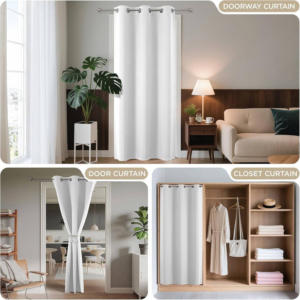 Joydeco Blackout Door Curtain for Doorway Privacy 78 Inches Long, Grommet Closet Curtain for Open Closet, Room Divider for Bedroom Living Room (Pure White, 40Wx78L, 1 Panel)