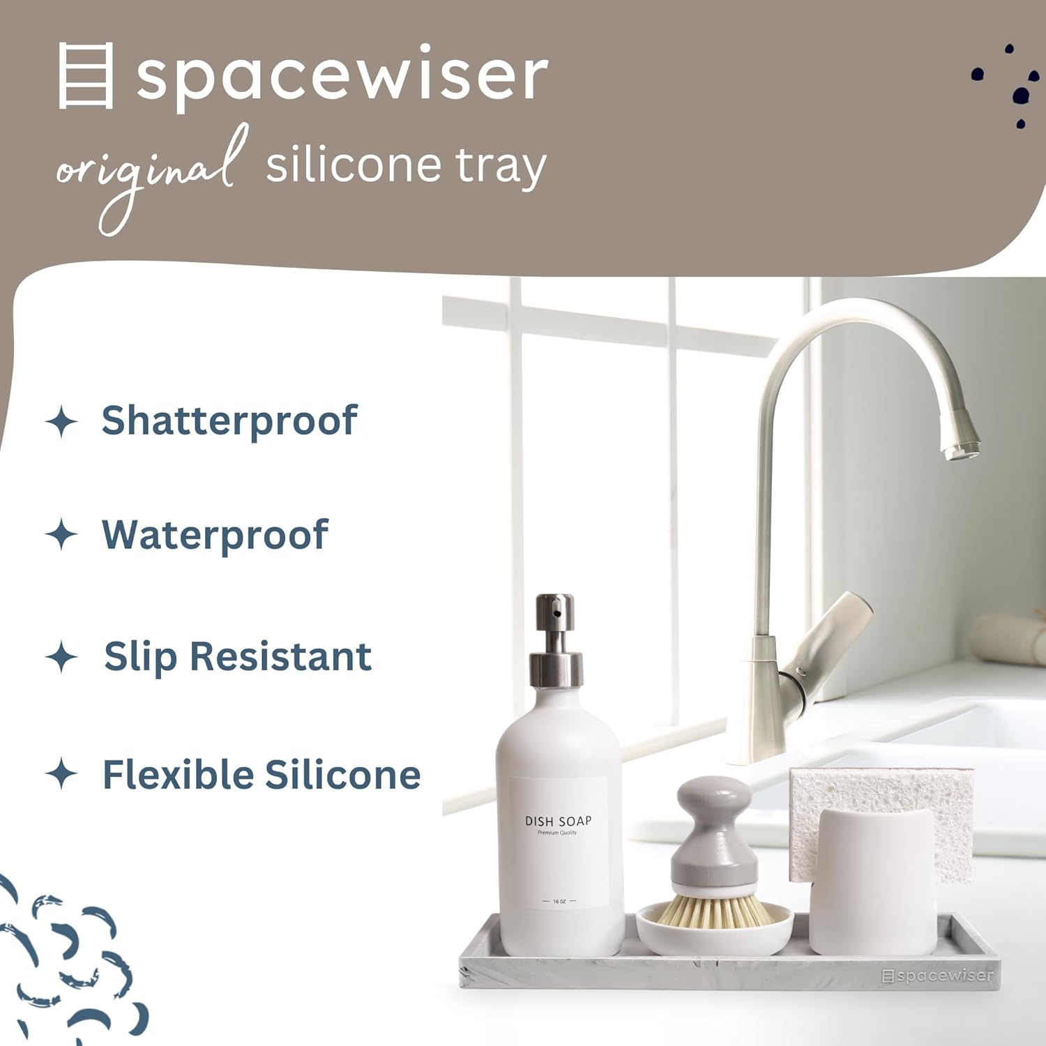 Countertop and Vanity Tray - 2 PC Large 11.7" Silicone Bathroom Trays, Counter Organizer, Dish Soap Sponge Holder Kitchen Sink Tray Organizer, Sink Caddy Toothbrush Key Kitchen Soap Trays