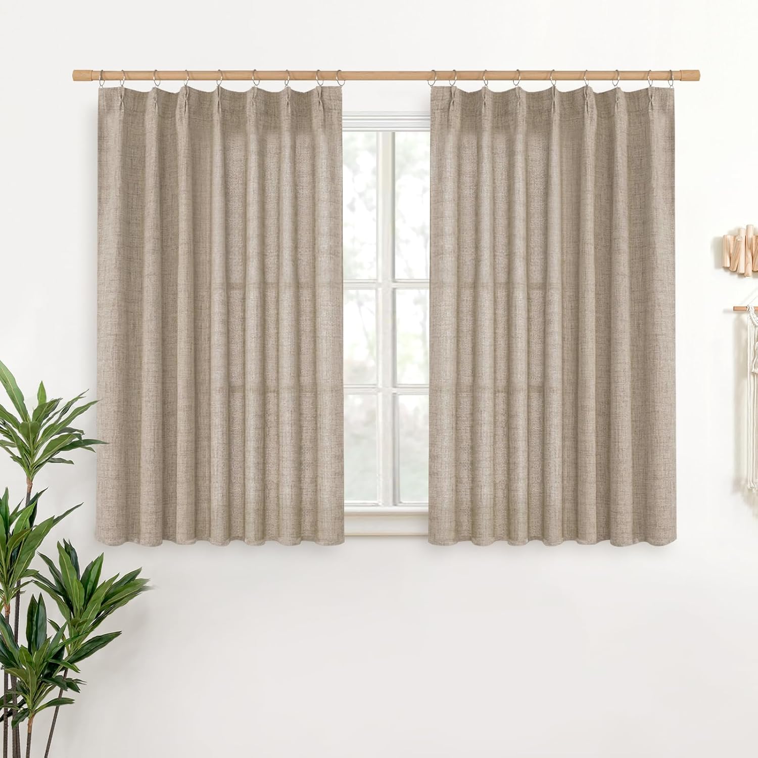 YoungsTex Short Linen Curtains 40 Inch Length for Cafe Window, Small Drapes Light Filtering with Back Tab for Bathroom Kitchen Window, 2 Panels, 40 X 40 Inch